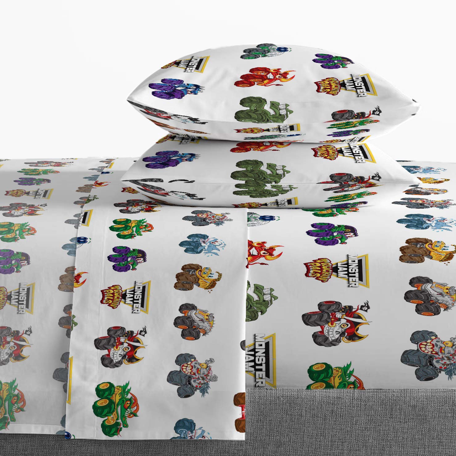 Monster Jam Truckin Palz Full Sheet Set 4 Piece Set Super Soft and