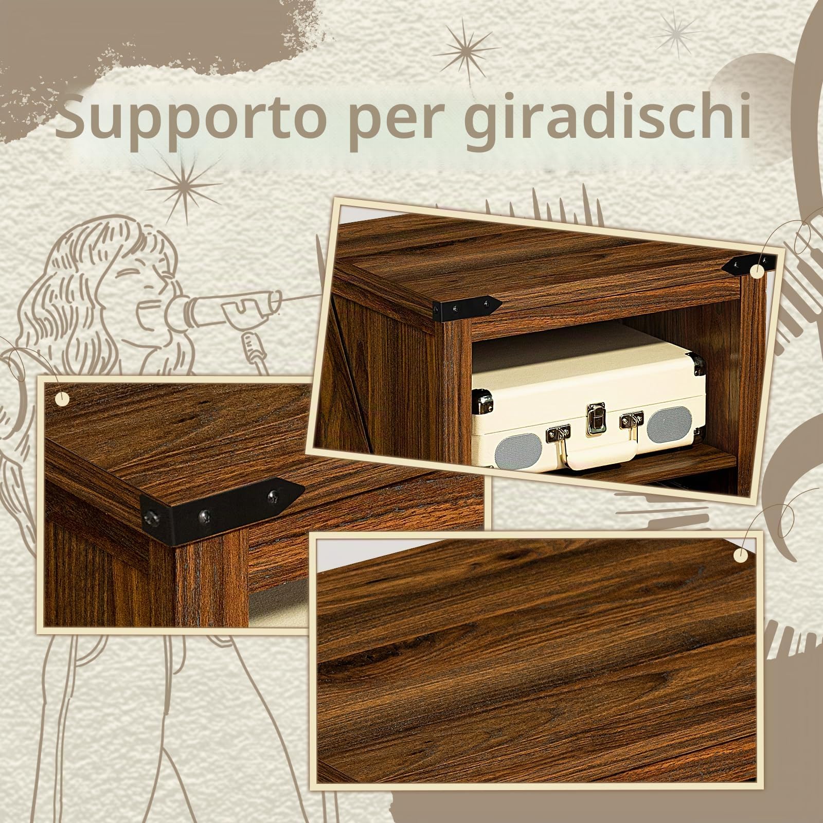 Portadischi con portadischi in vinile,Tavolo Marrone porta fino a 160 album,Grande legno porta dischi armadio Dispaly scaffale per soggiorno, camera da letto, ufficio