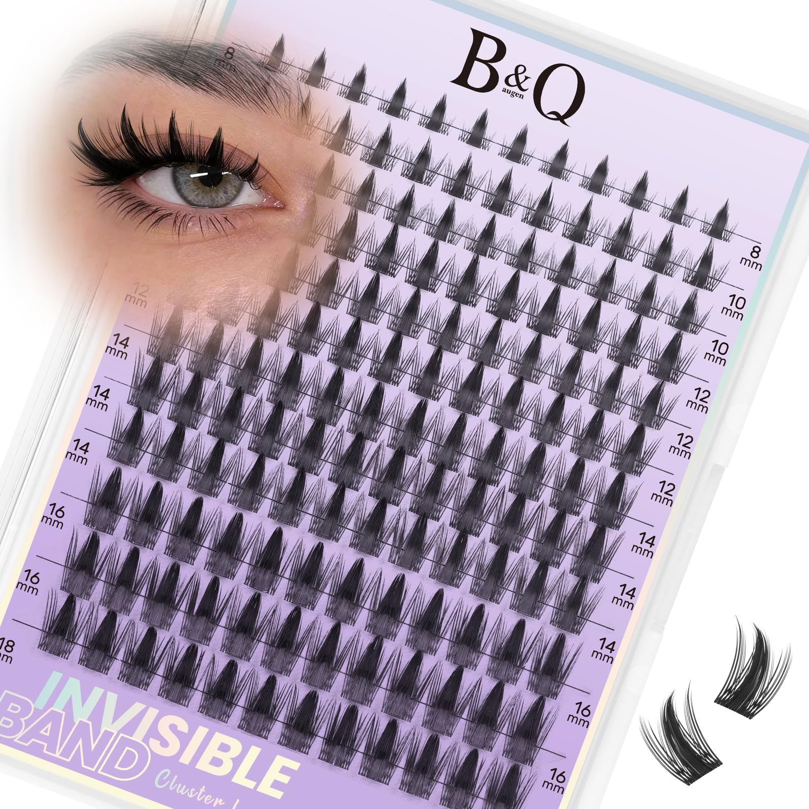 B&Qaugen Wispy Lash Clusters Invisible Band False Eyelashes Clusters Natural Cluster Eyelash Extensions 8-18mm Individual Lashes Extension DIY Soft