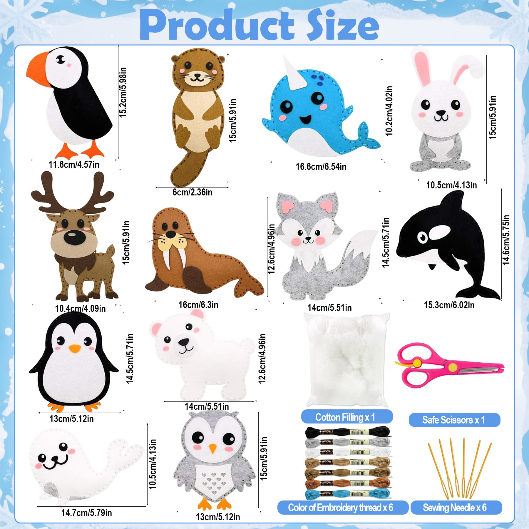 TZEKING Children's Sewing Kit, 12 Piece Animal Sewing Kit, Felt Craft Kits, Craft and Sewing Set for Children from 6, Stuffed Felt Plush Ornaments Sewing - Image 2