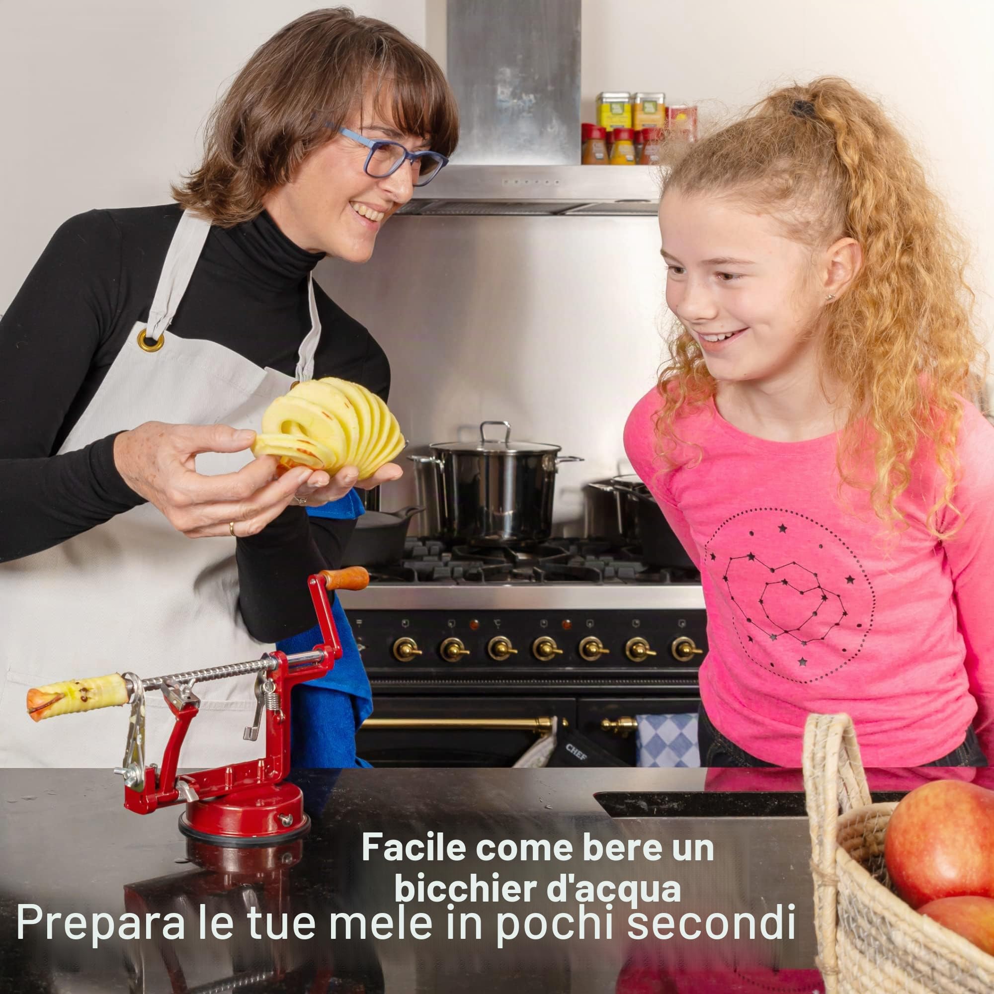 Ikigai Sbuccia Mele - Pela Mela Con Ventosa - Sbucciatore di mele - Sbuccia Mela a Manovella - Pela Frutta - Include 3 lame di ricambio