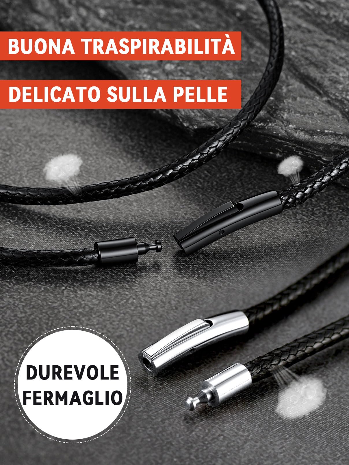 FaithHeart Collana Uomo Collana Caucciu 2/3 MM Nero/Marrone Corda di Cuoio Pelle Catenina Uomo Cordino per Collane Impermeabile Sintetica Cordino per Ciondolo 40-75 CM