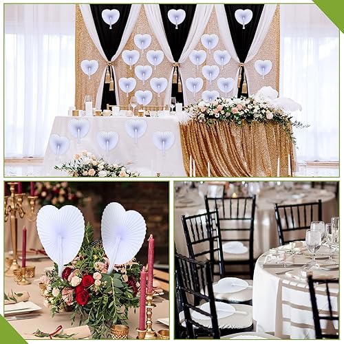 Miniatura 6 de Paquete de 100 ventiladores plegables en forma de corazón para boda, abanicos de papel blanco, abanico plegable personalizado, ventilador decorativo