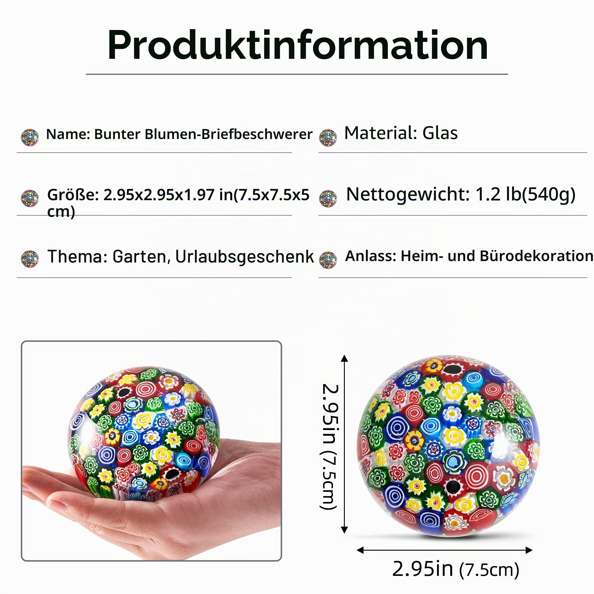Handgeblasene Glasblumenfigur, Briefbeschwerer aus Glas, als Geburtstagsgeschenk