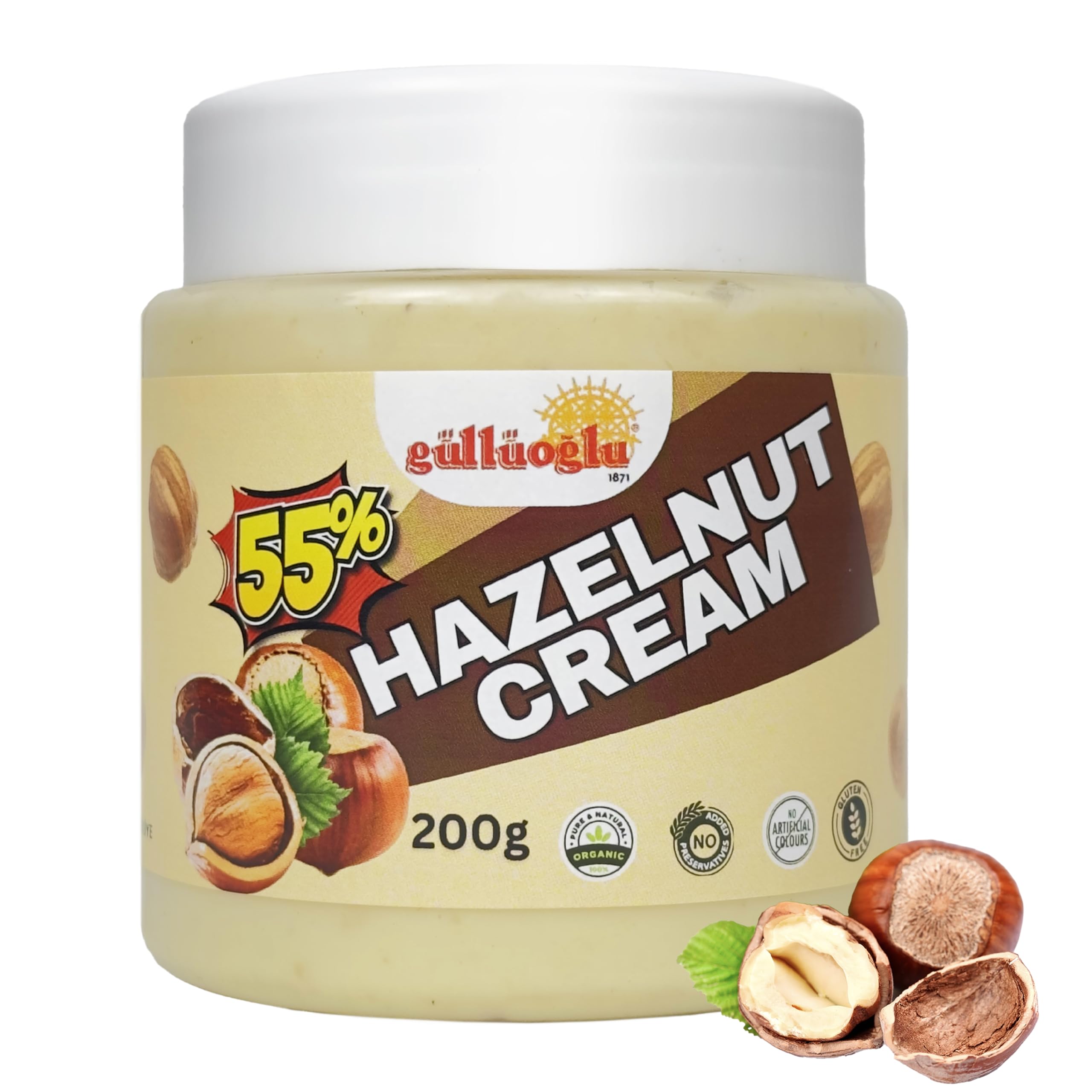 Gulluoglu Hazelnut Cream Premium Turkish Hazelnut Spread 7oz 200g All-Natural Rich Creamy No Palm Oil Traditional Turkish Dessert