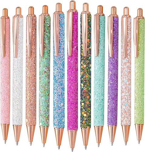jiebor 11 bolígrafos de fantasía con purpurina, bonitos y divertidos, de metal, retráctiles, para mujeres, profesores, escritura, negocios, oficina,