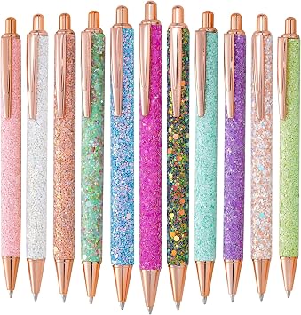 11pcs Fancy Pens Glitter Cute Fun Pretty Metal Retractable Ballpoint Pens