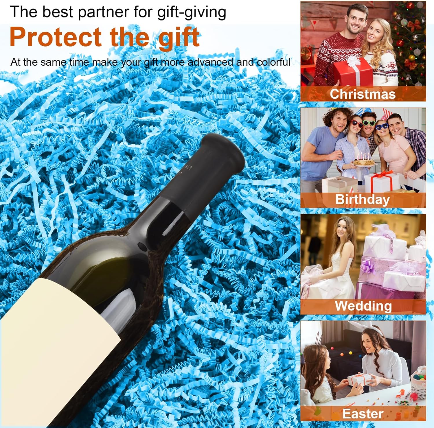 Darfukei Shredded Paper For Gift Baskets, Crinkle Paper Filler, 1/2LB (8 oz) Crinkle Cut Paper Shred, Bridesmaid Engagement Gift Boxes Bags Filler, Tissue Gift Basket Filler, Packing Grass Confetti For Birthdays, Weddings,Anniversaries,Gift Wrapping - Image 4