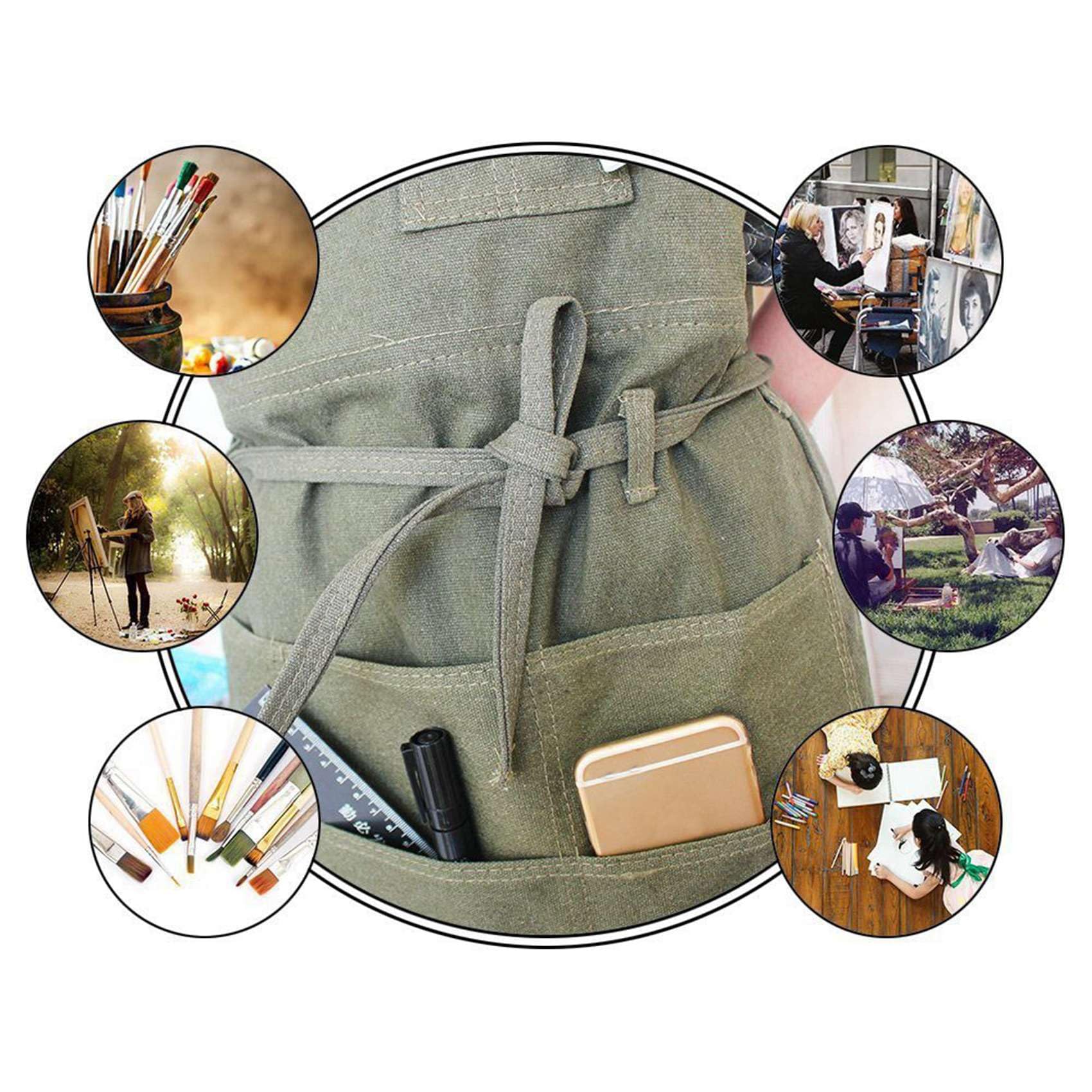 4X Tablier en Toile d'artiste avec Poches Tablier de Peinture Peintre RéGlable Sangle de Cou de Taille Jardinage Tabliers CiréS pour Femmes Adultes