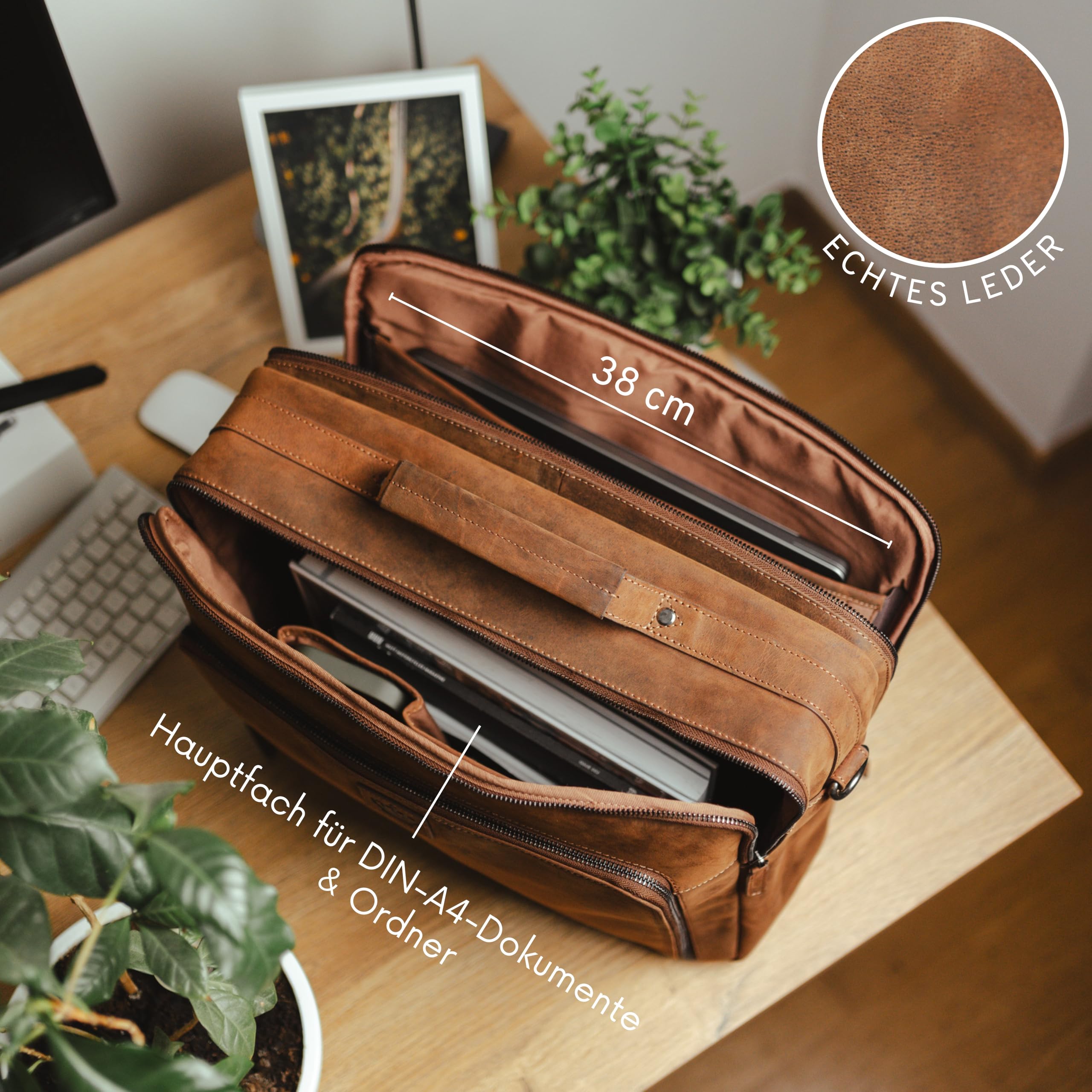 Baur XXL Tasche Echtleder – EXTRA GROSS | Laptoptasche für 13, 14, 15 & 16 Zoll | Sehr geräumige Business- & Aktentasche mit viel Stauraum | Notebook-Maße max. 38cm x 28cm