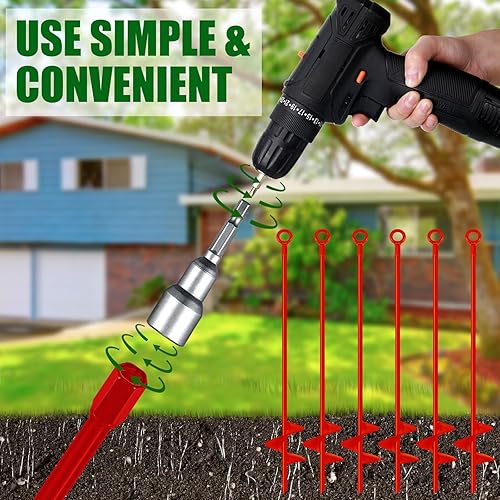 Miniatura 4 de Chumia Juego de 6 piezas de anclaje de suelo de 18 pulgadas, hoja en espiral, anclajes de tierra resistentes, juego de columpios de metal para