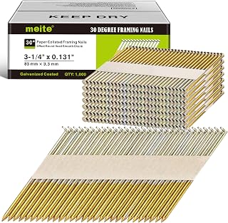 meite 30 Degree Framing Nails 3-1/4 Inch Galvanized Paper-collated 1,000PCS