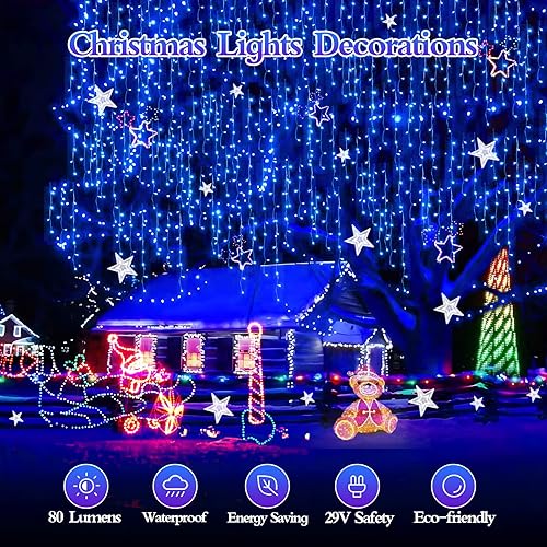 Miniatura 5 de 1600 luces LED de Navidad para exteriores de 164 pies, enchufables, 8 modos con temporizador, regulables, decoraciones de Navidad, impermeables,
