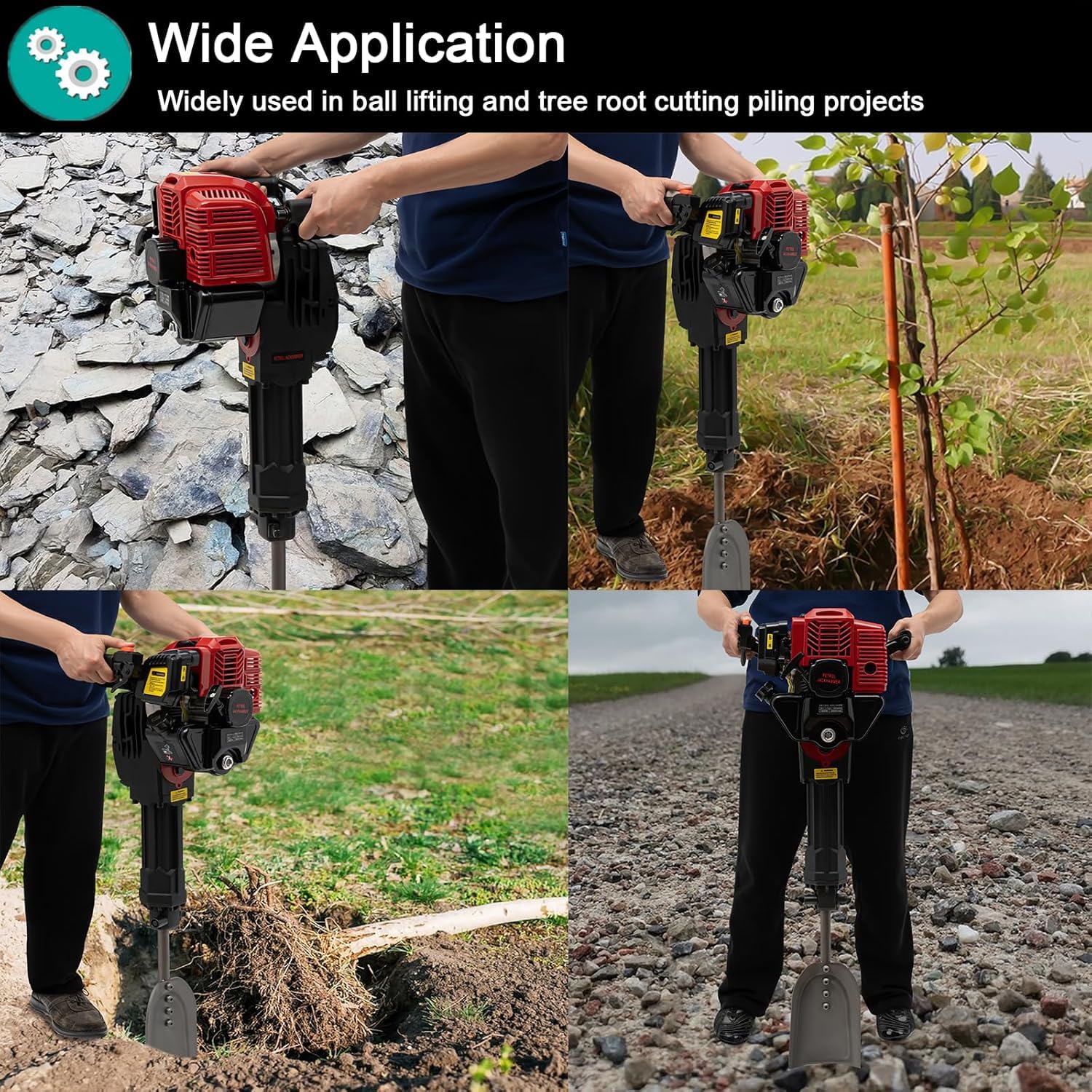 Benzin Gartenbaumgräber 52cc 2 Stroke - Benzin Erdlochbohrer 1500 mal/min Baumpflanzschaufel 1,3L Tank Pfostenlochgräber 1900W Grabmaschine Handbagger Post Hole Digger Hand-Grabenfräse Handhel