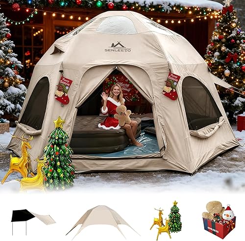 Tiendas inflables grandes para 81012 personas para acampar, tiendas inflables de 4 estaciones con dosellluvia, casa de campaña inflable de lujo con