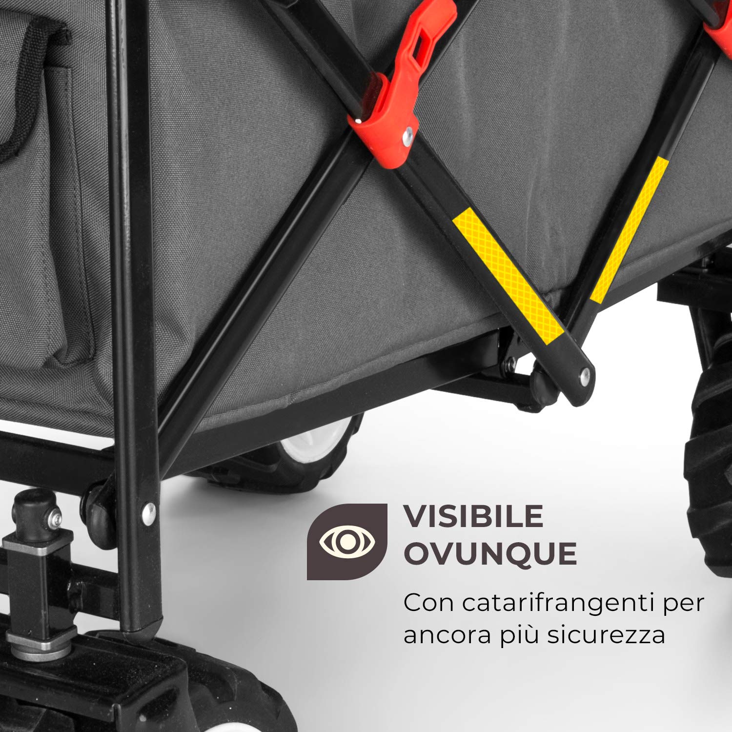 Waldbeck Easy Rider - Carretto, Carretto a Mano, Portata Fino a 70 kg, Copertura in Poliestere 600D, 2 Cinture di Sicurezza per Bambini, Pieghevole, Braccio Telescopico, Grigio