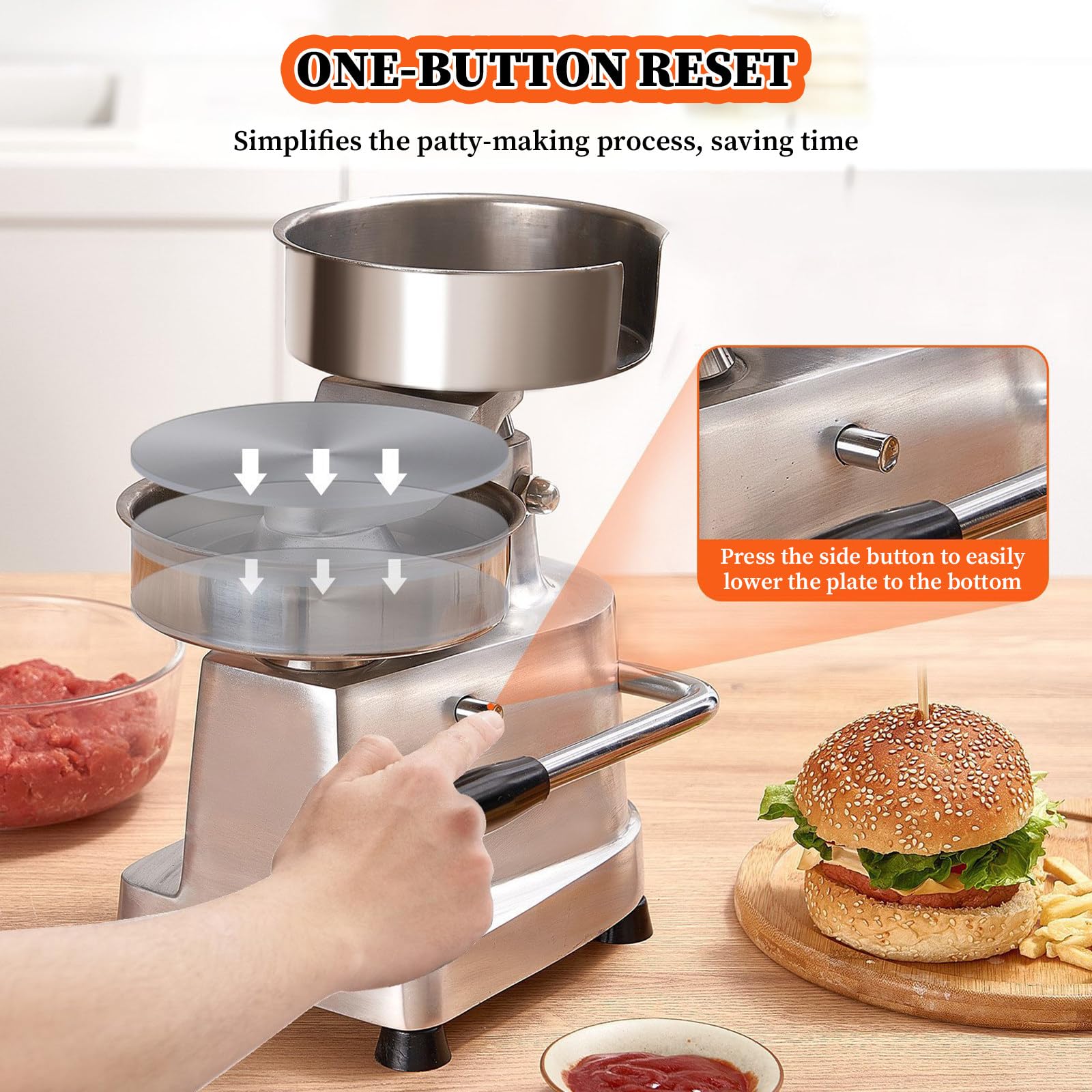 Komeryjna kotletownica do burgerów 3 w 1, wytrzymała prasa do burgerów ze stali nierdzewnej do kontaktu z żywnością, łatwa w czyszczeniu, forma 100 mm/130 mm/150 mm Model100