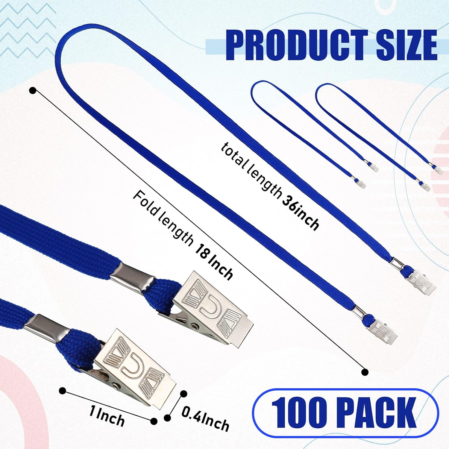 Patelai 100 Pack Double Clip Lanyards Bulk Face Mask Lanyard Twist Free 2 Hook Design Adjustable Badge Neck Strap for ID Name Badge Holder Back to School Conference Office Class Essential (Blue) - Image 2