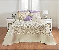 Vista 13 de BrylaneHome Ropa de cama ligera para todas las estaciones, colcha moderna Amelia acolchada de damasco de gran tamaño ultra suave - Full, oro miel