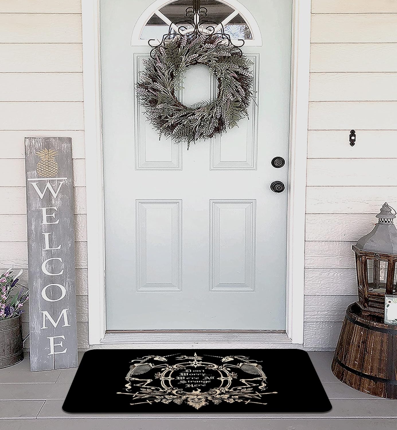 Gothic Skull Door Mat - 30 X 17 Inch Non-Slip Goth Welcome Mat, Spooky Door Mat Outdoor, Goth Decor, Gothic Rug