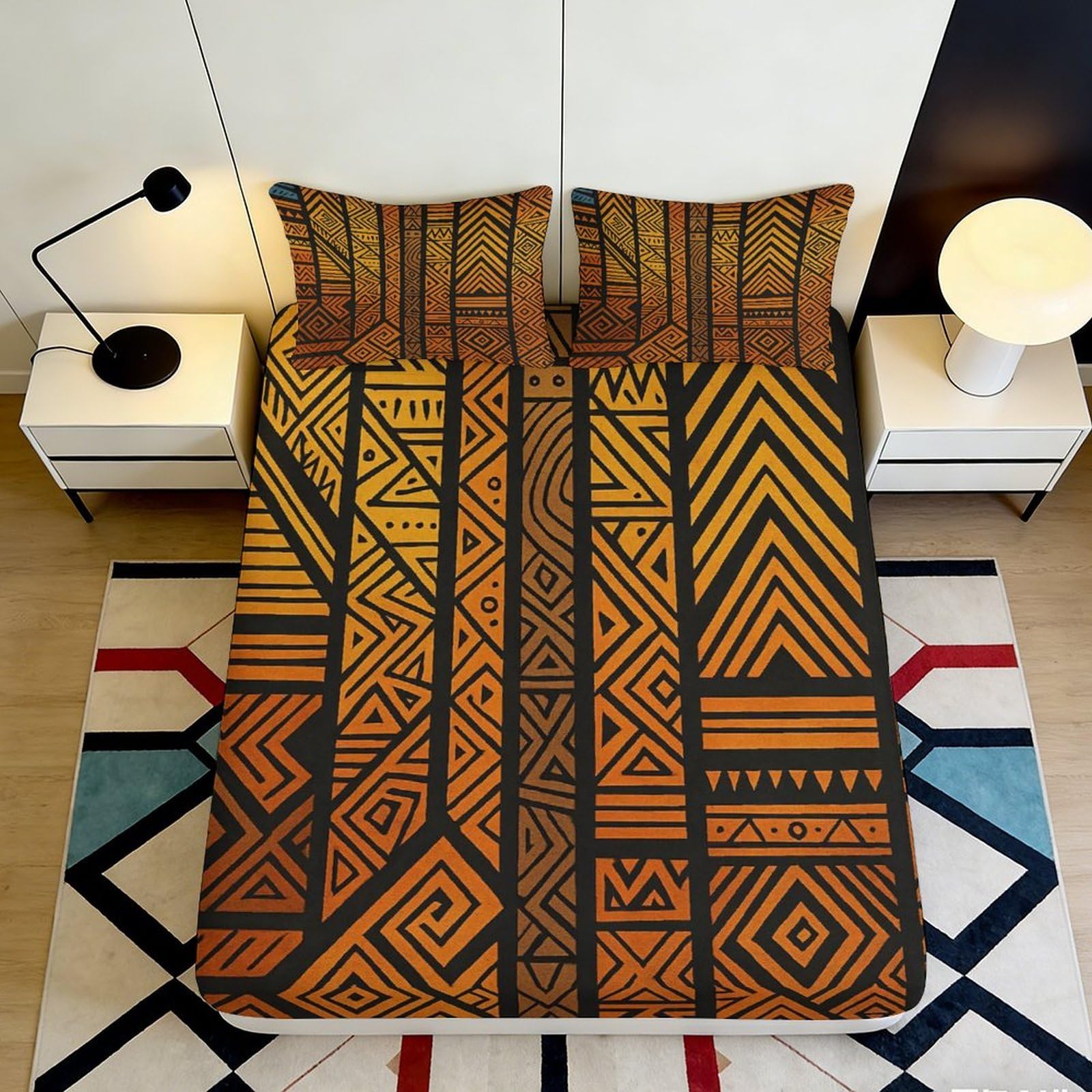 Jqzkxnhpbr Style-7 3D Printed Tribal Geometric Fitted Sheet Microfiber Non-Slip Mattress Cover For Bedroom Guest Room Decor 90X200x25cm