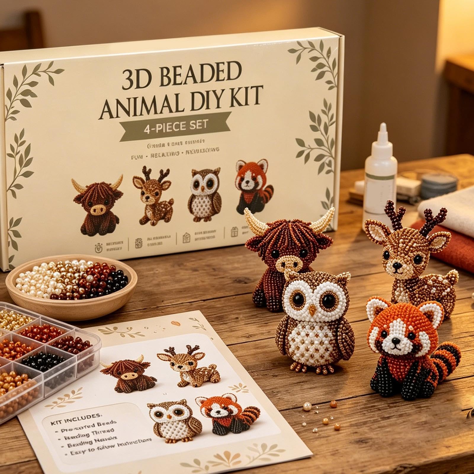 Tiny 3D Beaded Animal DIY Kit, Cute Bird & Animal Beading Craft Set, Easy DIY Beading Embroidery Kitwith Instructions, Handmade Creative Jewelry Art Craft Kit Stress Relief Gift For Adults Teens