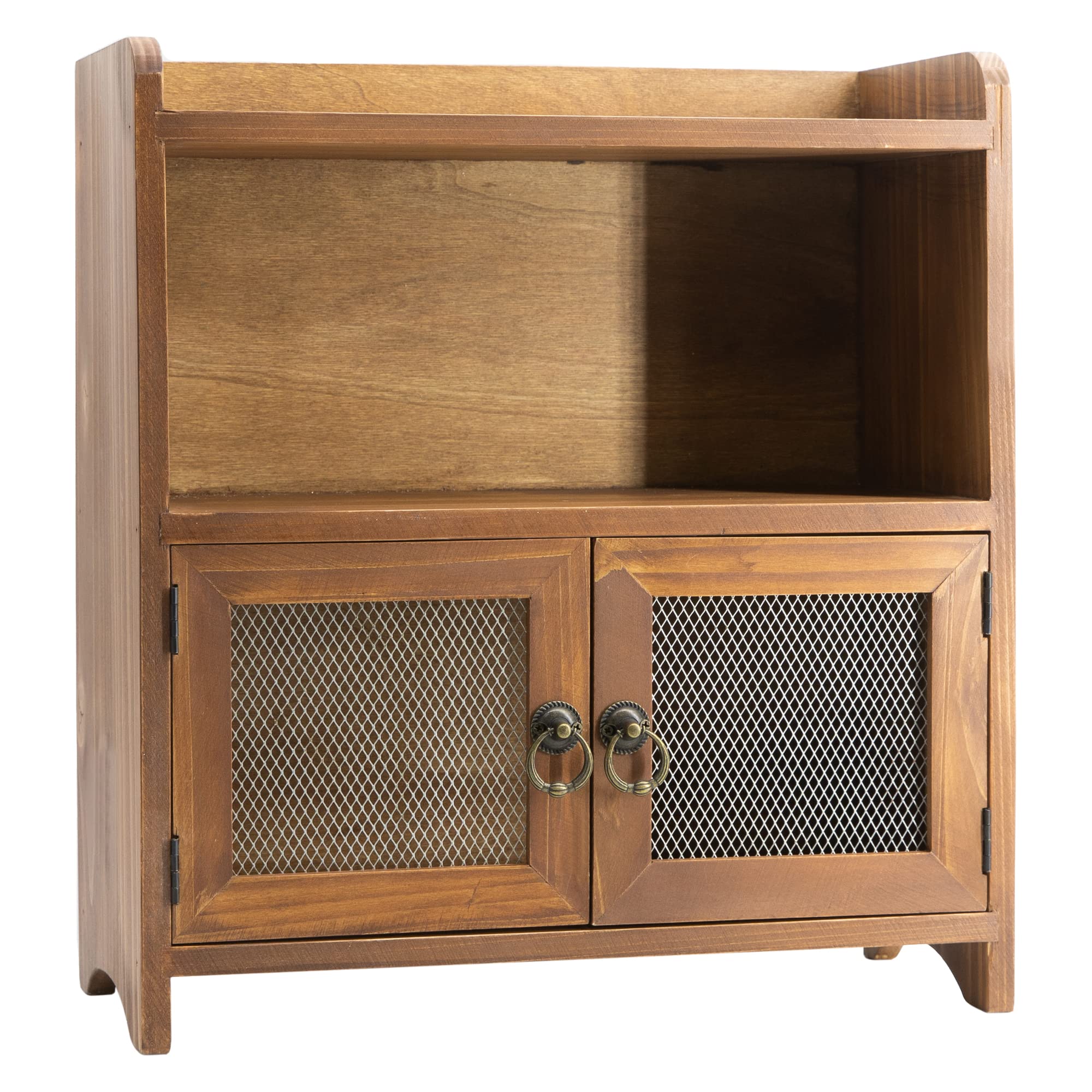 COLLECTIVE HOME - 2 Tiered Storage Cabinet, Countertop Cabinet, Wood Organizer for Kitchen Living Room Bedroom Bathroom Office with Magnetic Door, 15.75 x 14.5 x 6.5, Brown, 02