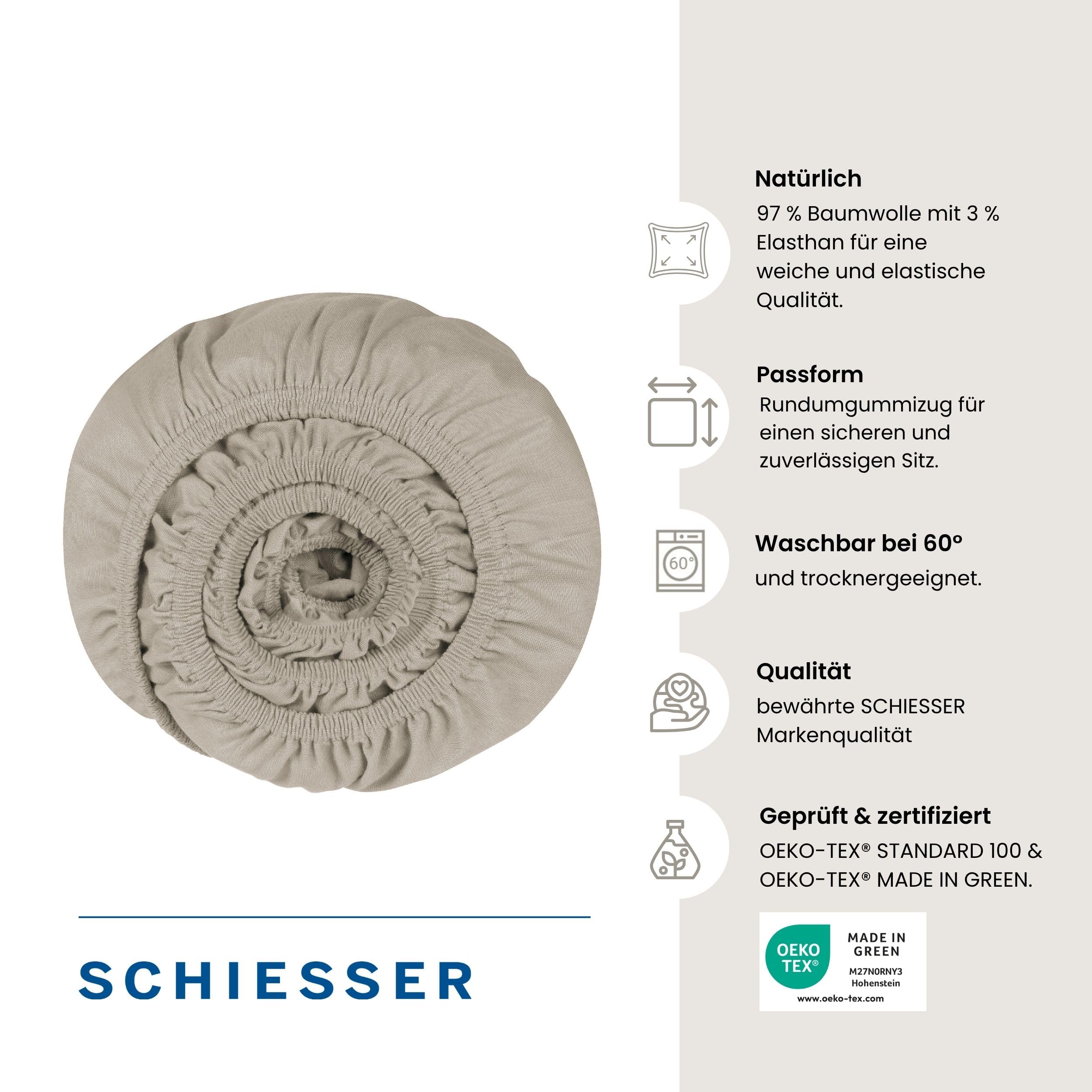 Schiesser Spannbettlaken Elli - 97/3-180 x 200 cm - Helltaupe