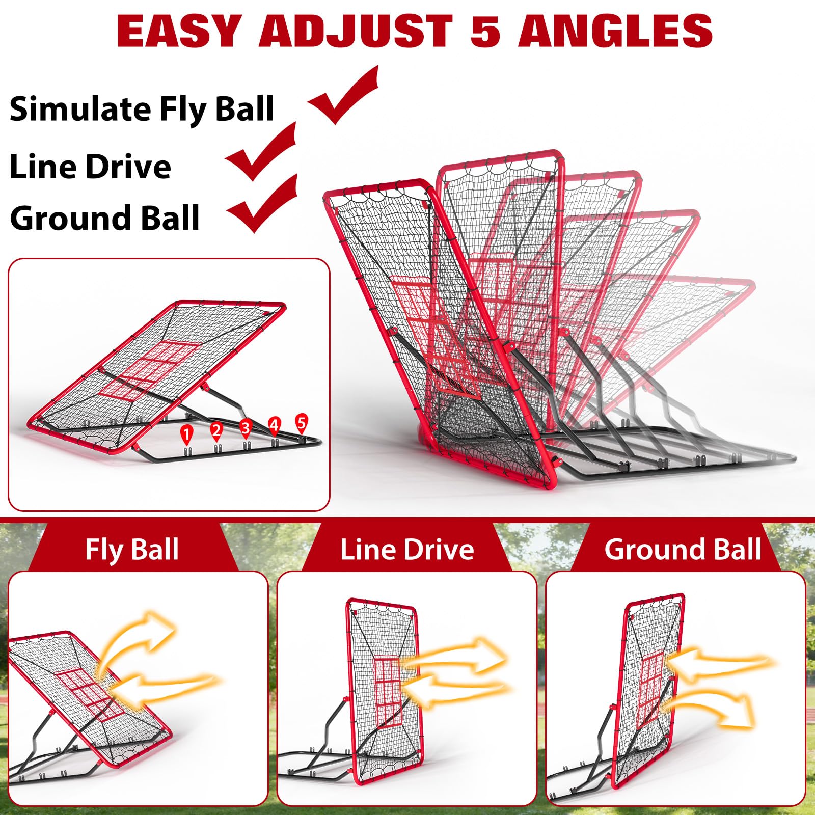Filet De Rebond De Baseball 2 en 1, 9 Zones, Cadre en Acier Robuste, Angle Réglable Portable, Intérieur & Extérieur