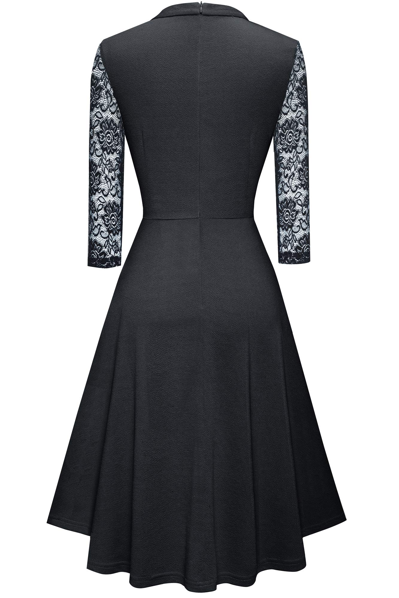 HOMEYEE Robe de Cocktail Plissée à Manches en Dentelle Creuse pour Robe Soirée Femme A234