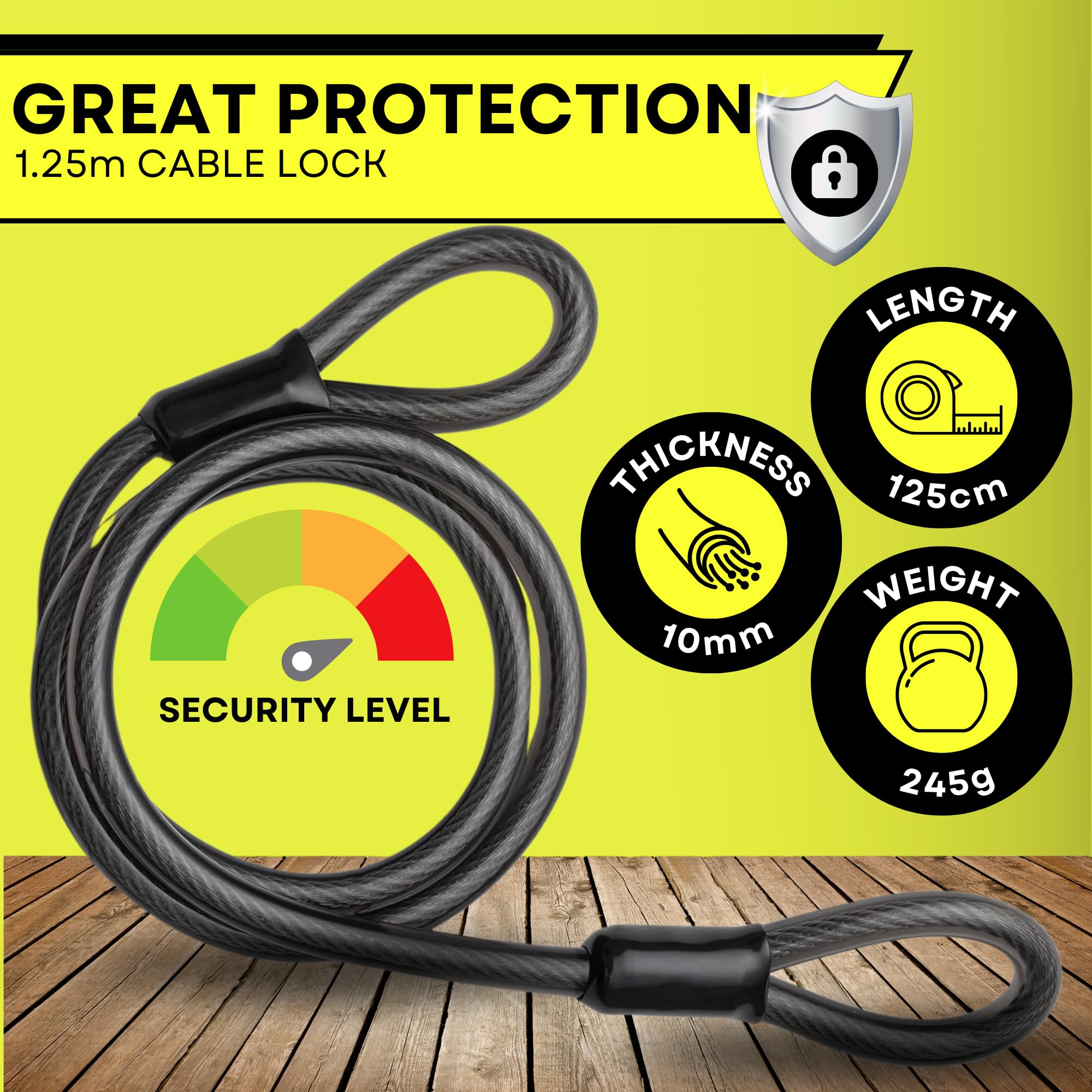 JIMJOOS 1.25m Security Cable Bike Lock, 10mm Thick Stainless Steel Bicycle Lock Extender - Image 2