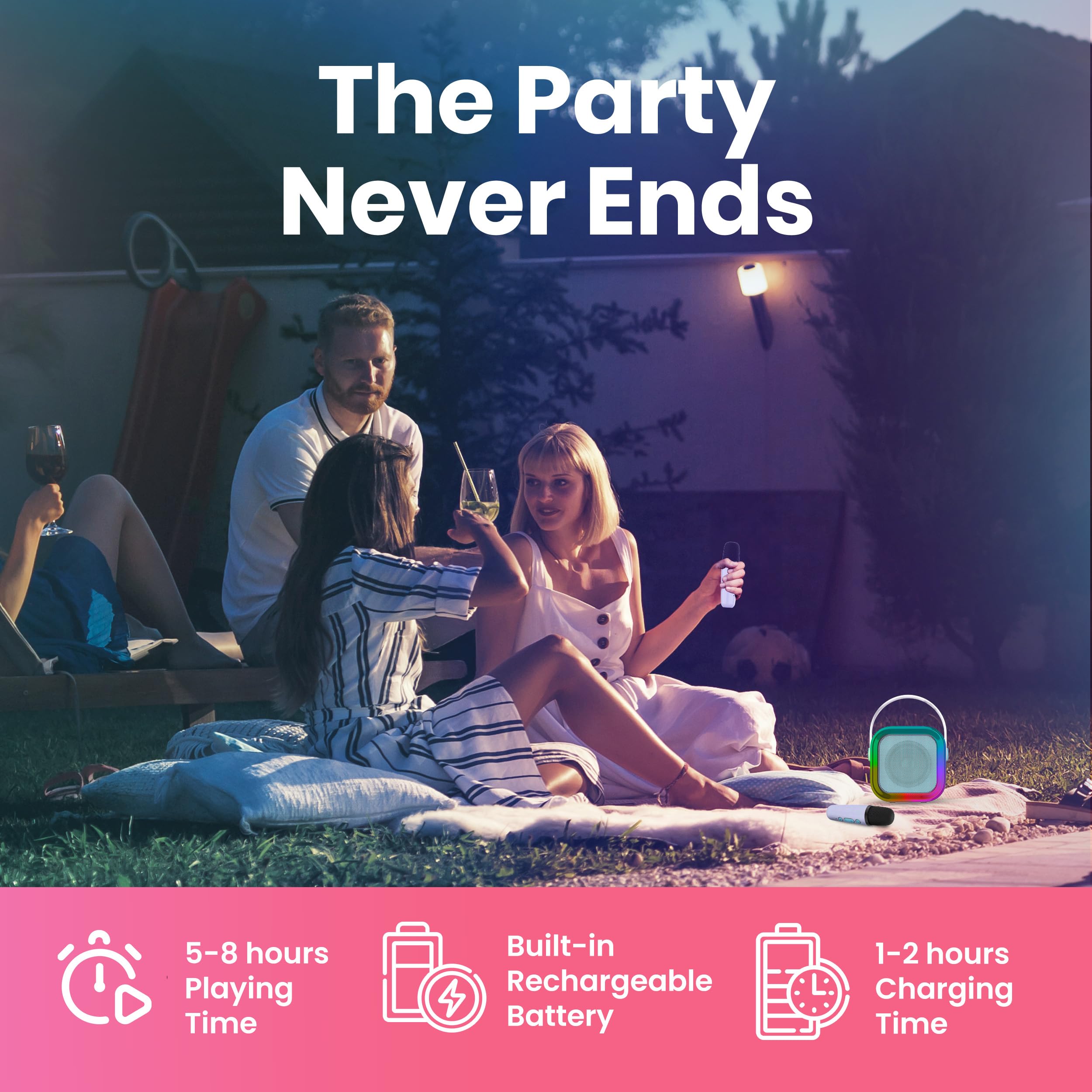 Mini macchina per karaoke con 2 microfoni wireless per bambini adolescenti adulti, regalo di compleanno, 7+ anni, piccolo microfono portatile con altoparlante Bluetooth per ragazze 8-12