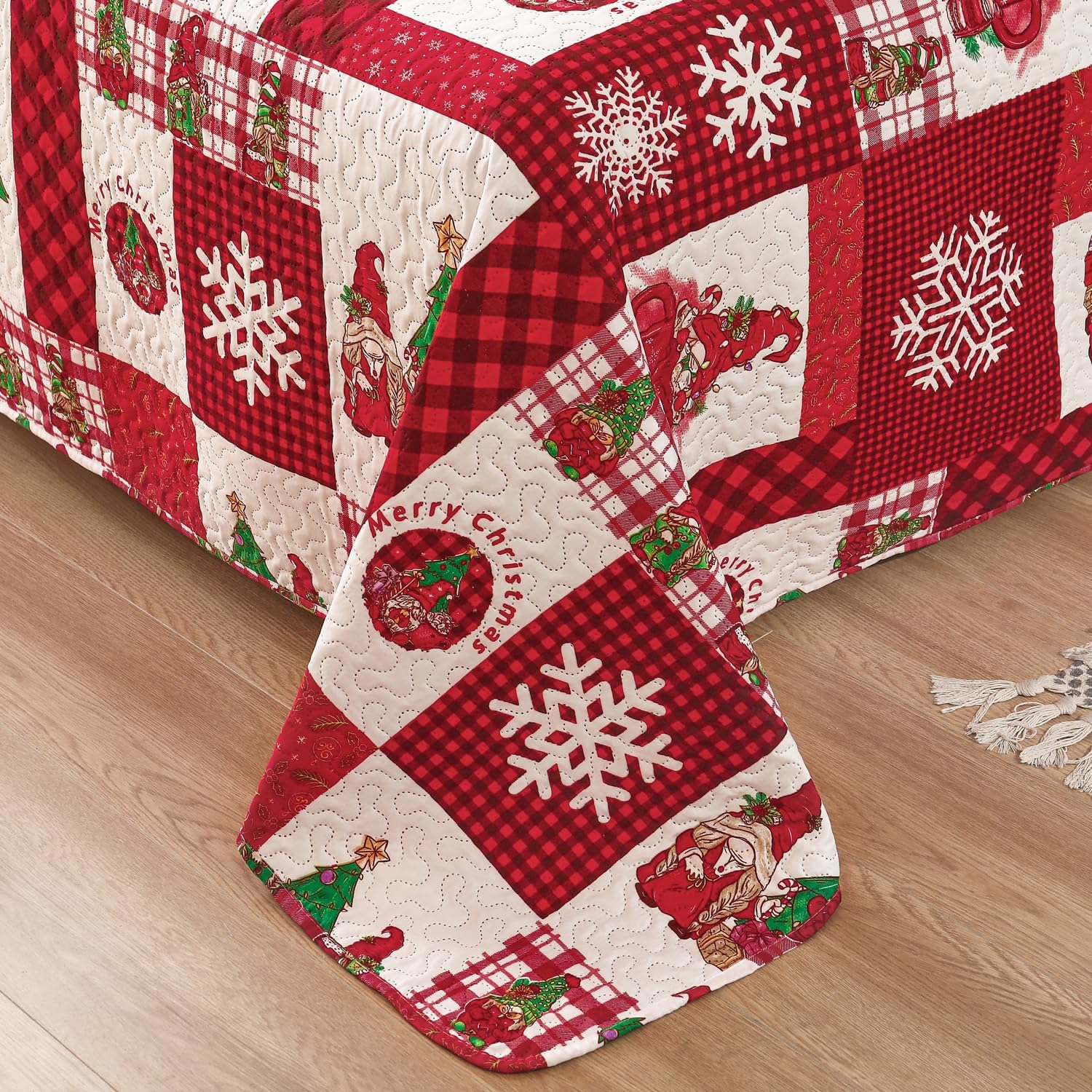 Smuge Christmas Bedspread Quilt Sets King Size - Reversible Christmas Tree Snowflake Red Plaid New Year Winter Holiday Coverlet Bed Set Xmas Bedding Sets Bedroom Decor