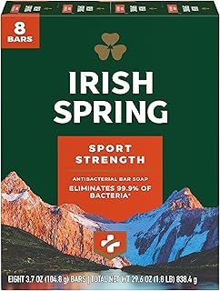 Irish Spring Antibacterial Bar Soap, Body and Hand Soap Bar Washes Away Bacteria, 3.7 Ounce, 8 Bars