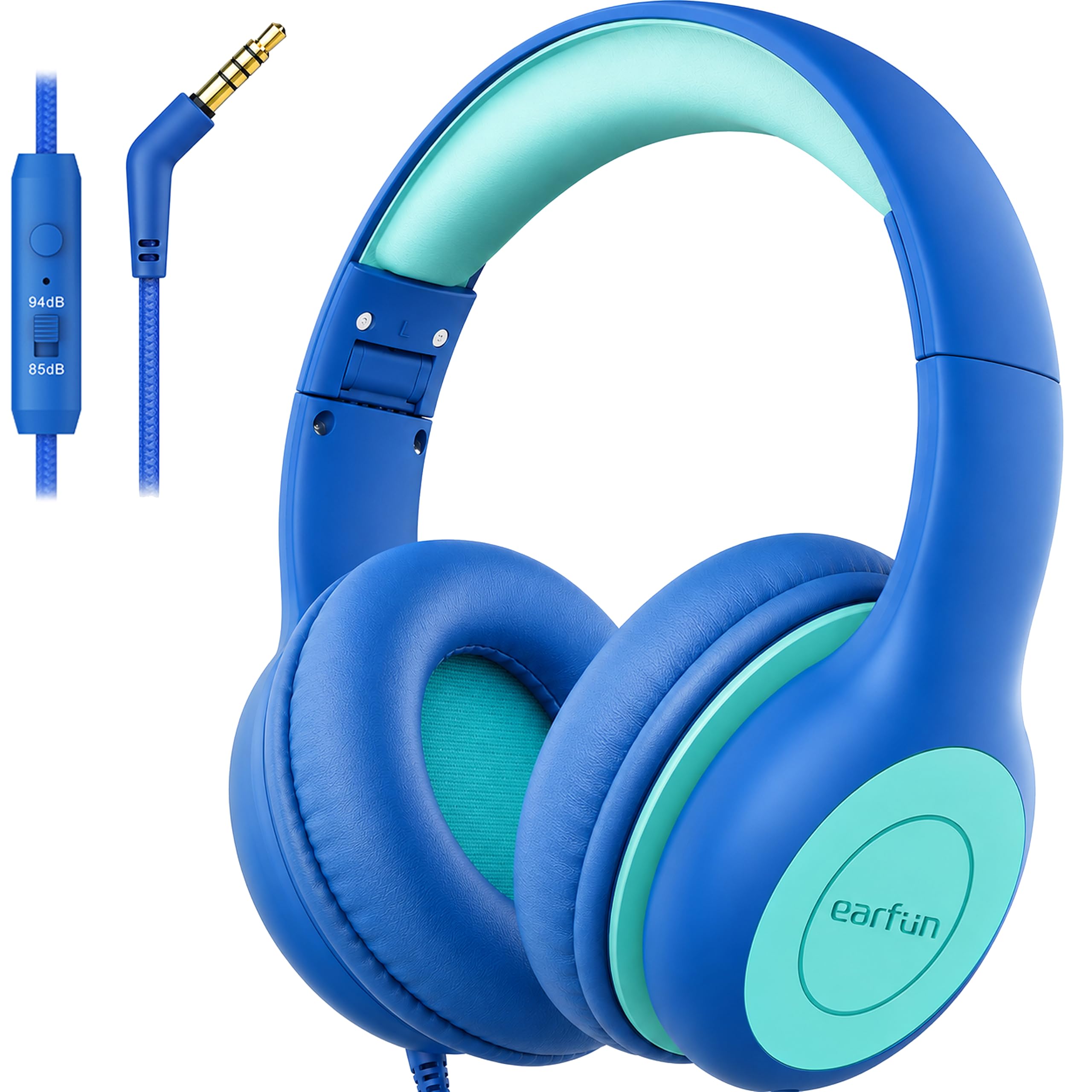 EarFun Kinder Kopfhörer mit 3,5 mm Kabel, Lautstärkebegrenzung, Blau-grün