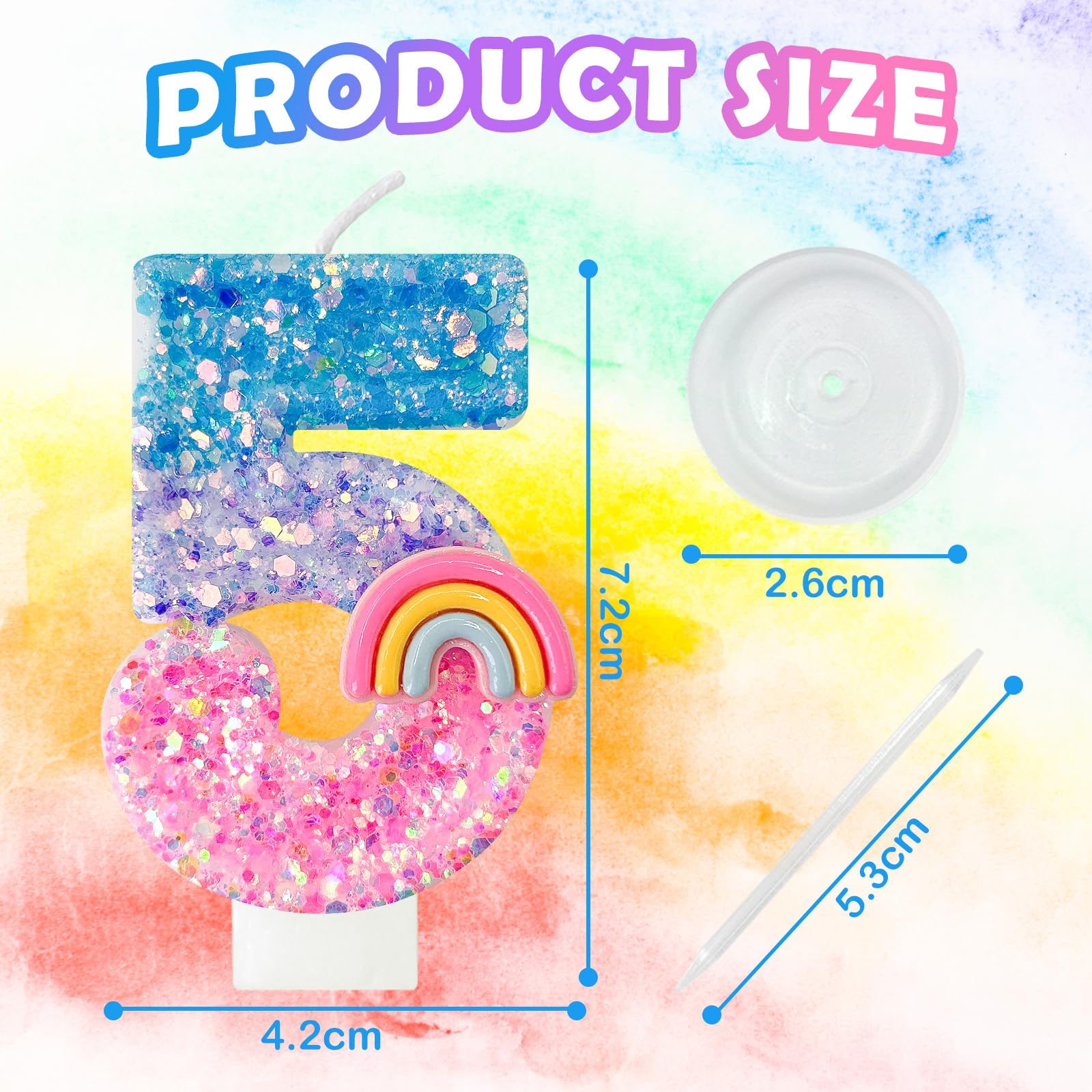 Panouo Rainbow Birthday Number Candles, Number 5 Candles, Cupcake Decorations, Macaron Birthday Cake Decorations, Cartoon Theme Party Supplies (Number 5)