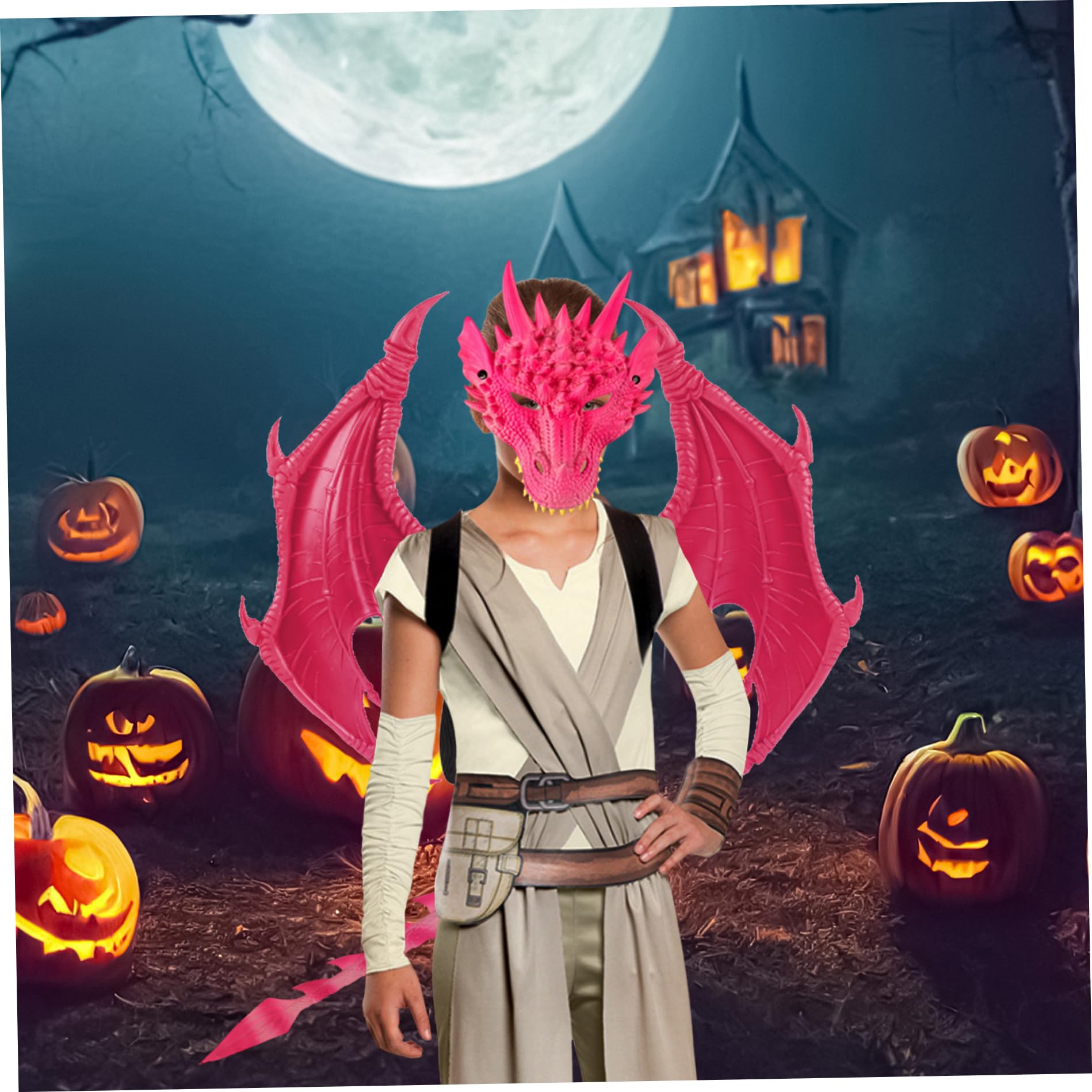 Set drago di Halloween per bambini 3 pezzi Copriviso Coda Costume cosplay Puntelli per foto Rosso, Drago Cosplay