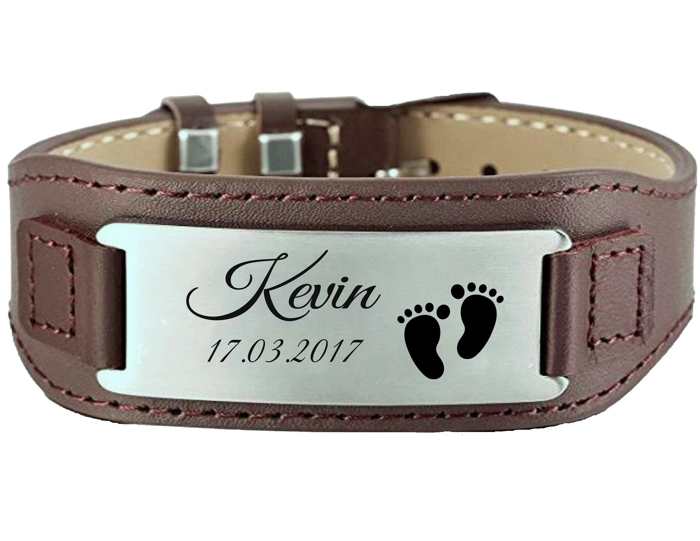 ID Leder Partnerarmbänder mit Edelstahlplatte mit Gravur nach Wunsch Zwei Farben schwarz/braun