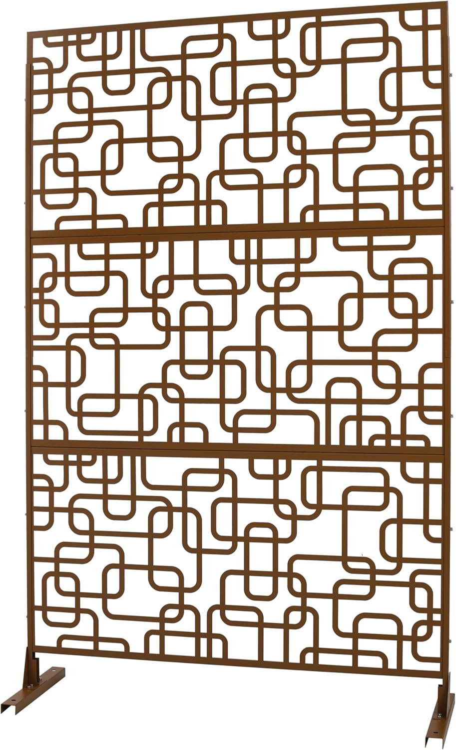 Freestanding Metal Privacy Screen 76 in H x 48 in W – Outdoor Indoor Decorative Fence Panel for Patio Balcony Deck Garden Lawn – Rust-Resistant Brown Freestanding Divider