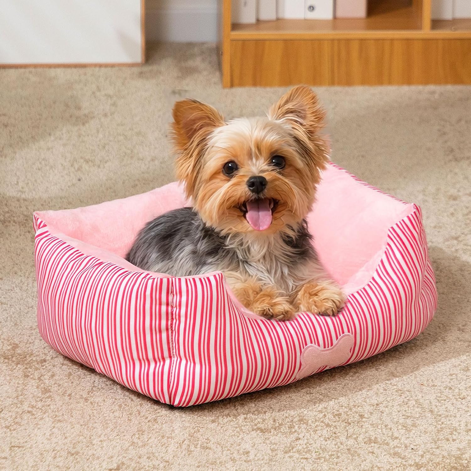 Hollypet TC Fabric Plush Small Dog Cat Bed Self-Warming Pet Bed, Pink