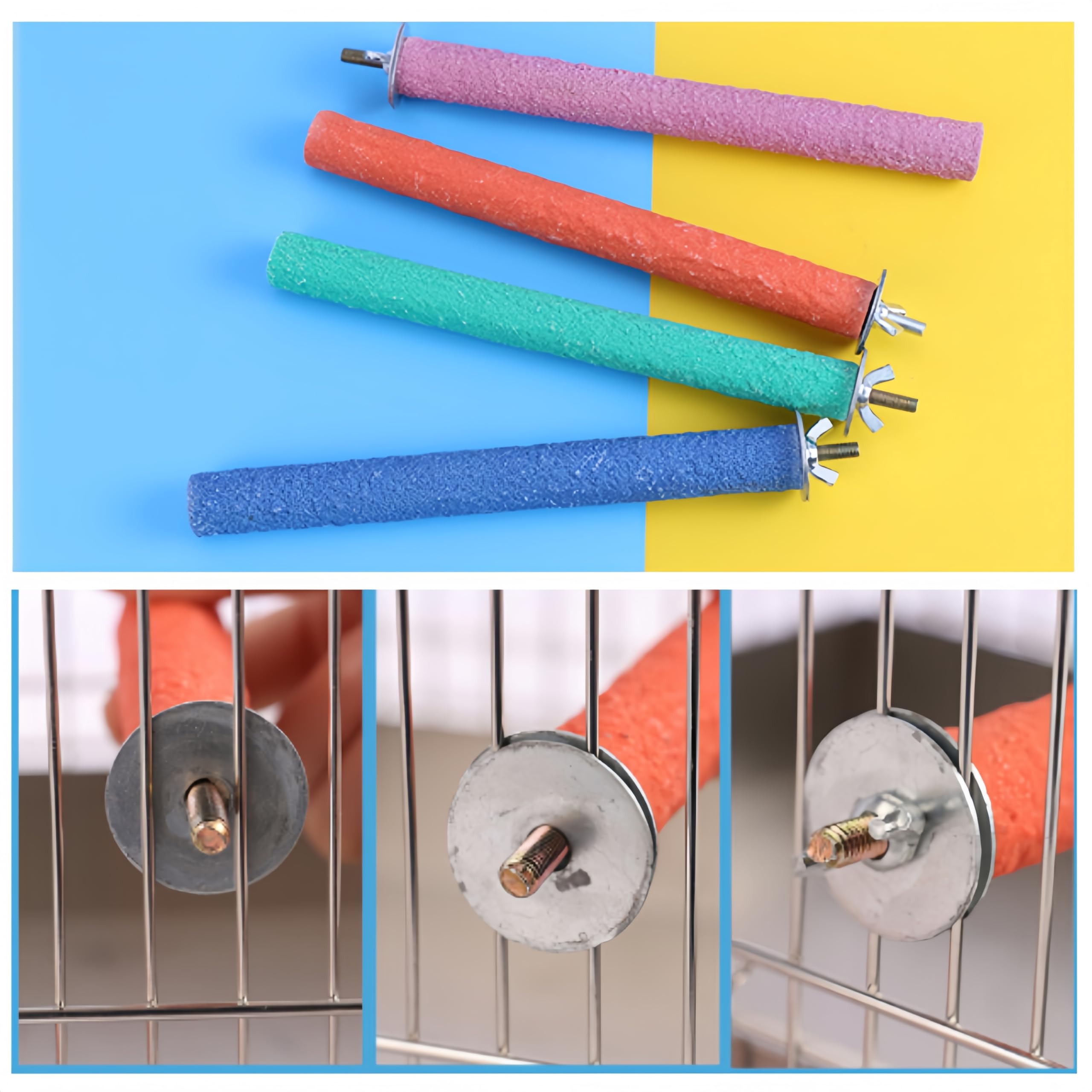 Posatoio per Pappagalli Set 4 Pezzi Giochi Trespolo Accessori Uccello Giocattolo Masticare Limaunghie Piattaforma Pulizia Zampa (20cm)
