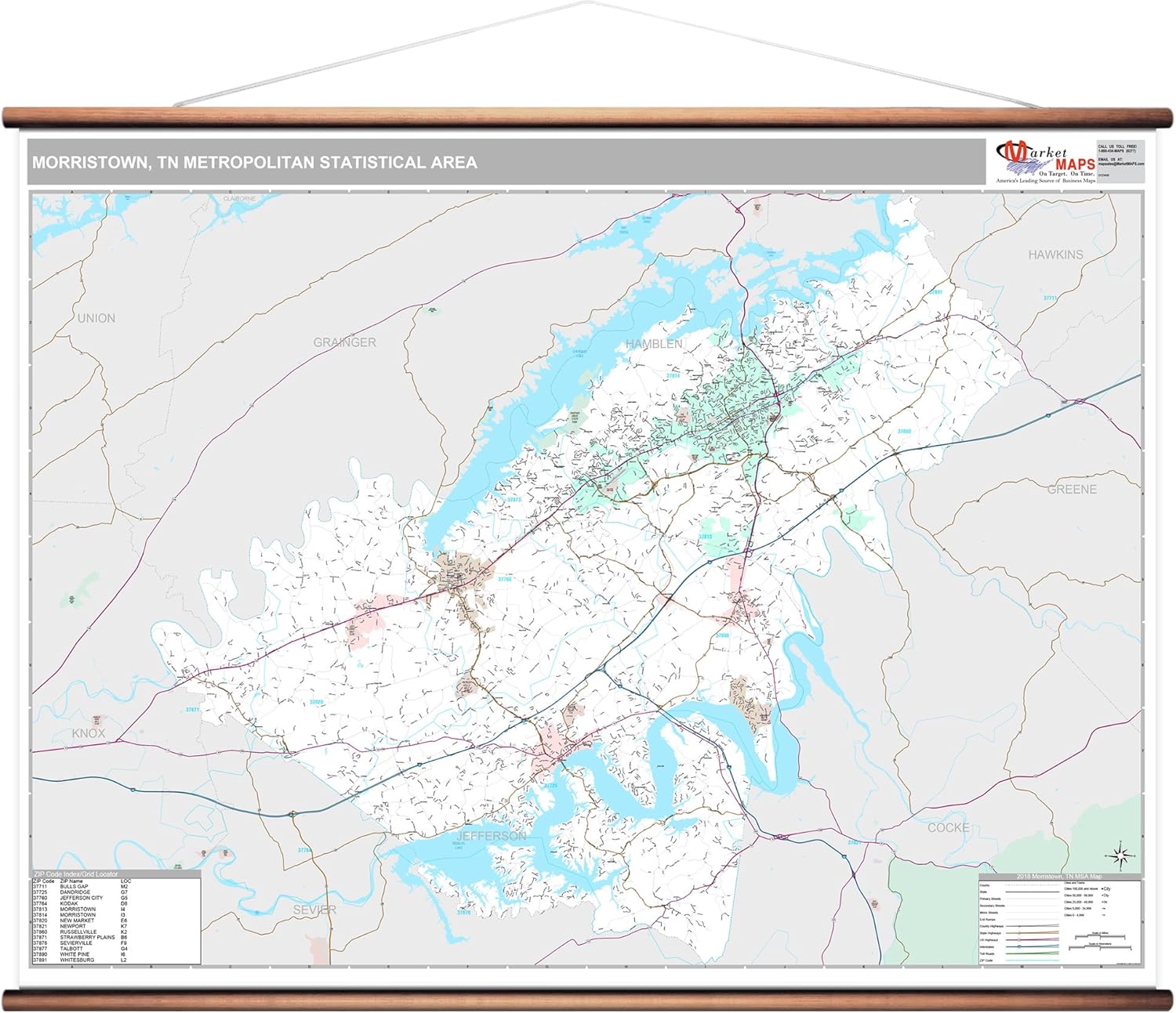 MarketMAPS Morristown, TN Metro Area Wall Map 2018 ZIP