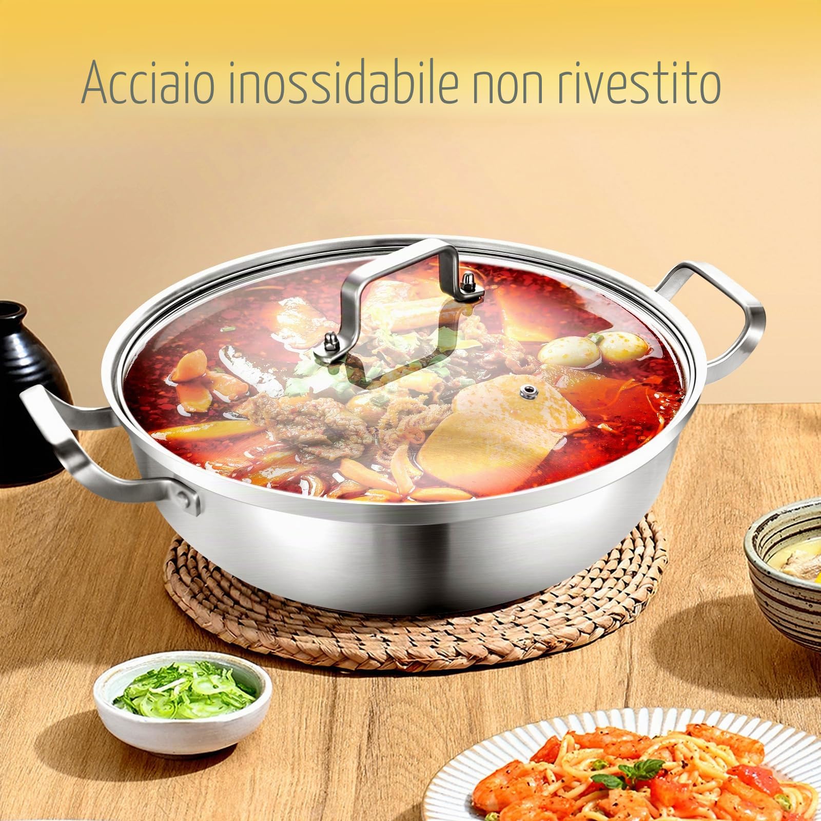 Pentola in acciaio inossidabile 30 cm – Pentola per minestre con coperchio di vetro, adatta a tutte le fonti di cottura