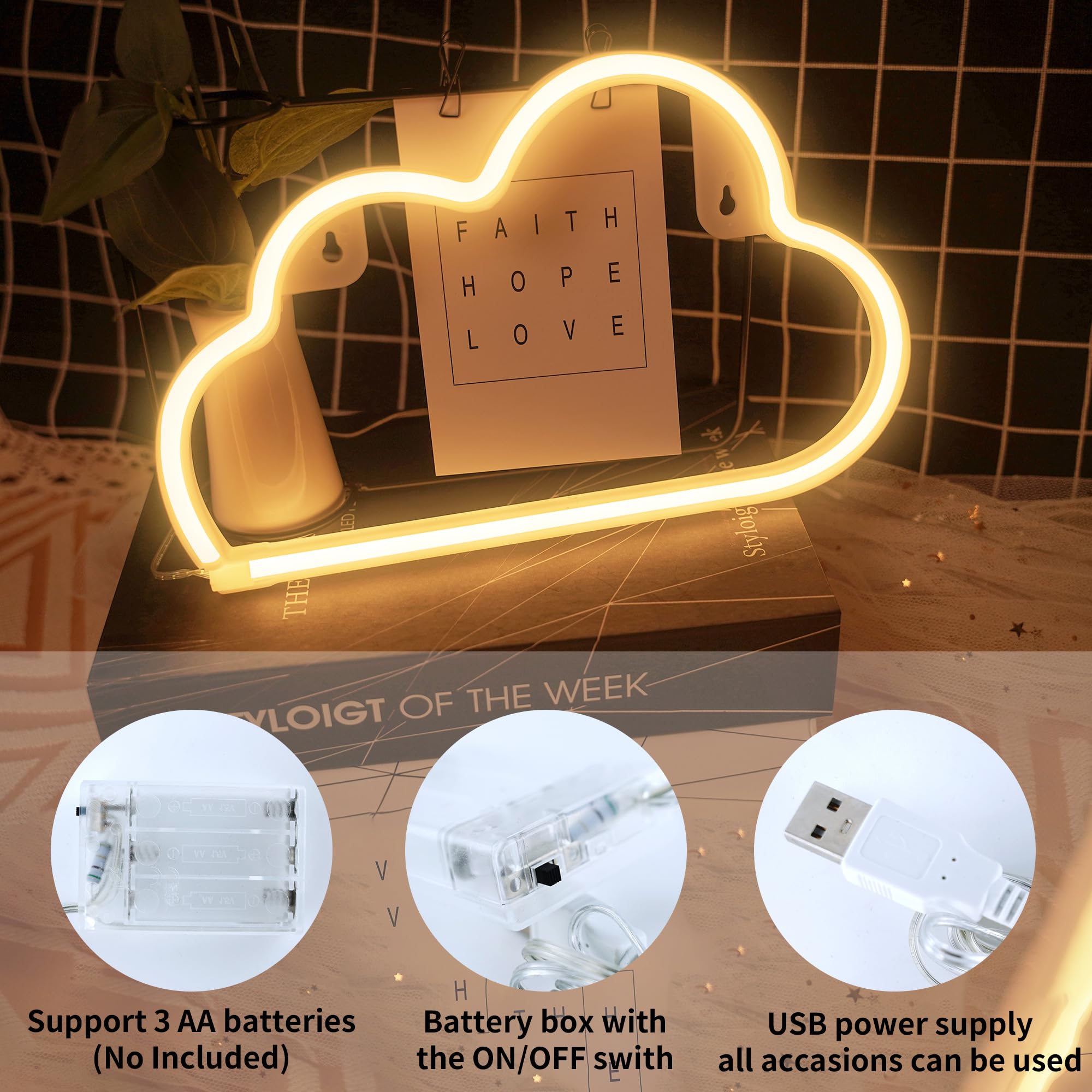 BringLuck2U Insegna al neon a LED, per decorazione da parete, per camera dei bambini, festa di compleanno, matrimonio, decorazione natalizia (bianco caldo)