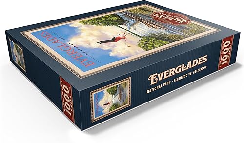 Miniatura 3 de MyPuzzle Everglades National Park - Flamingo Vs. Alligator, póster de viaje vintage, rompecabezas de 1000 piezas para adultos