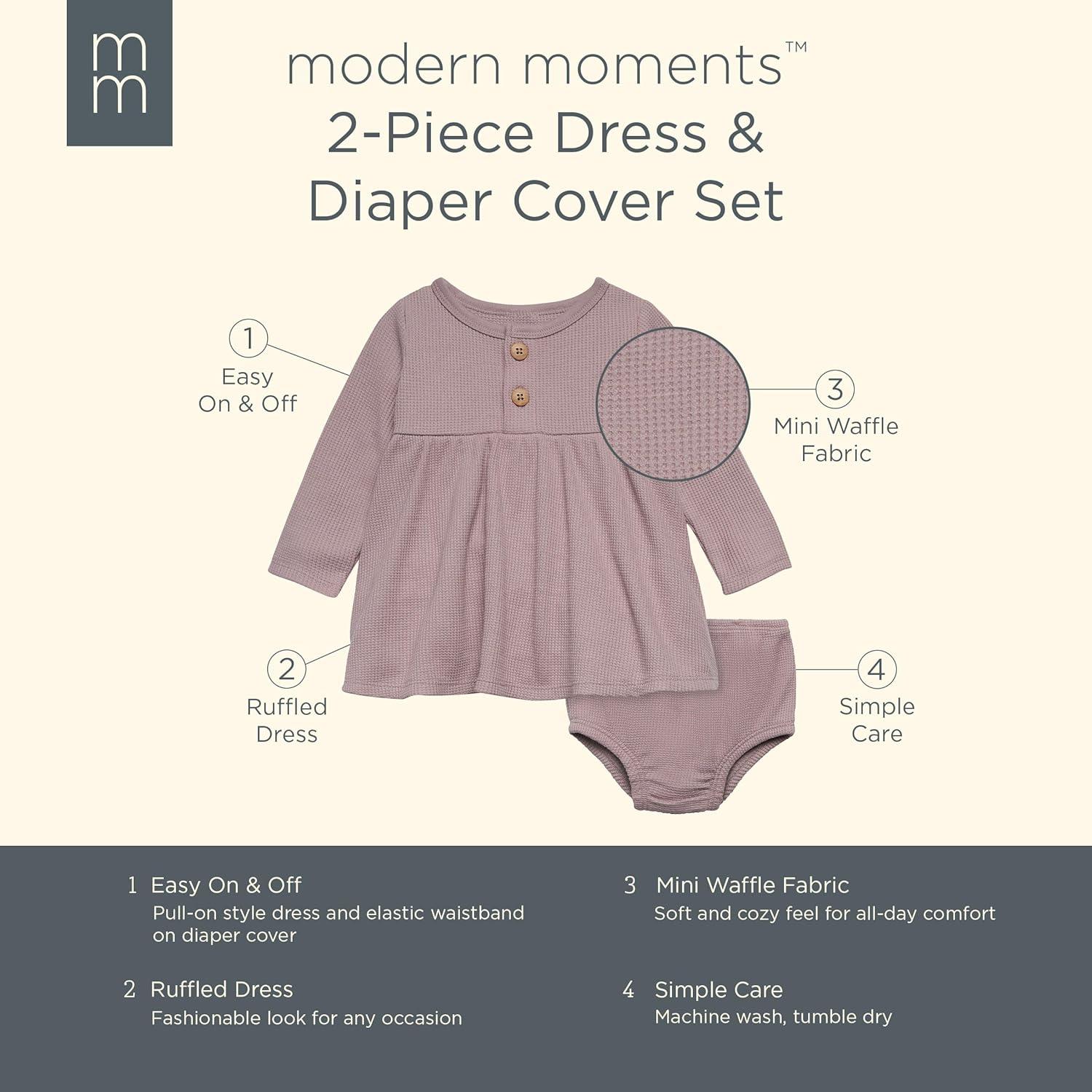 Modern Moments by Gerber baby-girls Mini Waffle Dress With Diaper Cover Set - Image 6