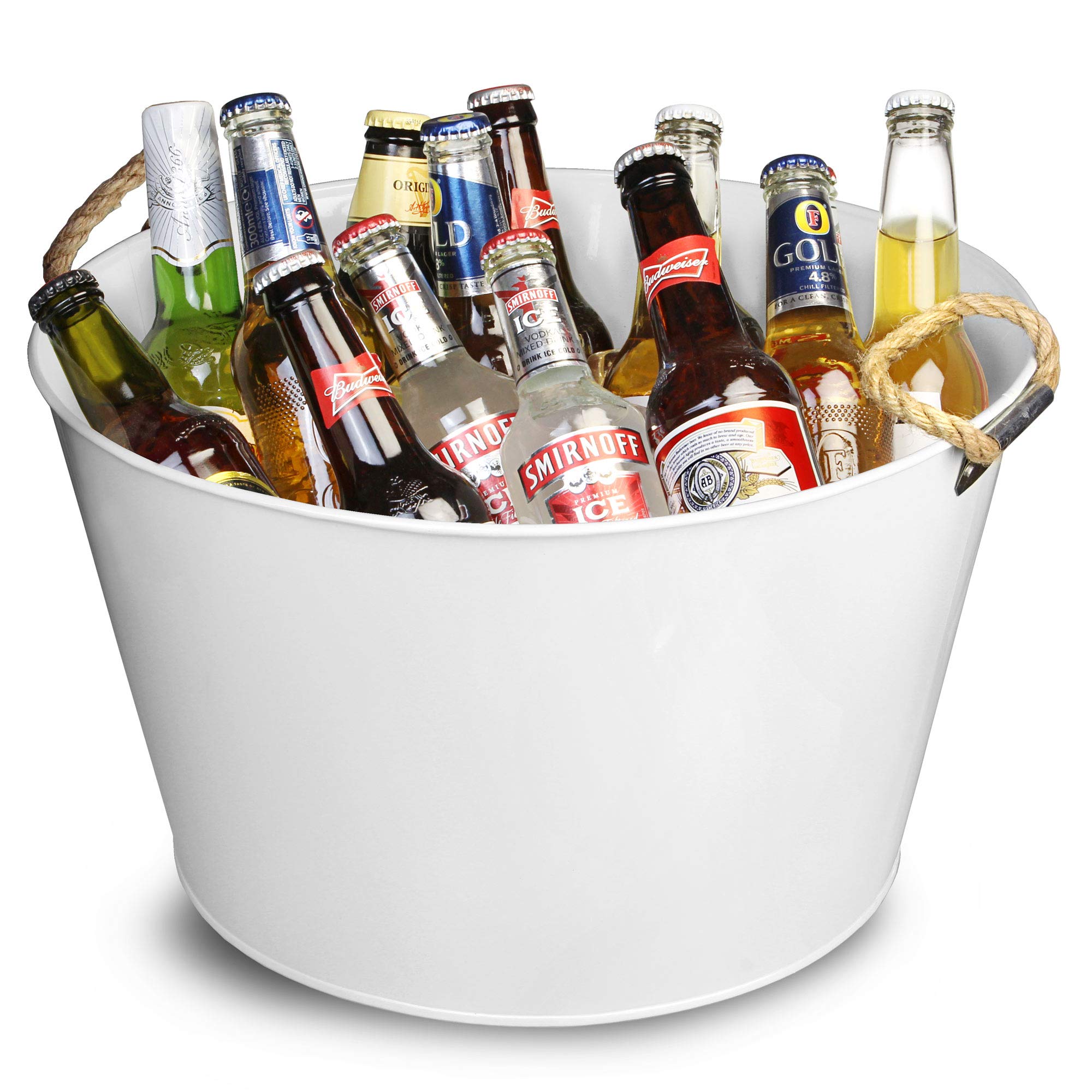 Bar@Drinkstuff White Party Tub With Rope Handles - Galvanised Steel Drinks Pail Cooler For Beer And Wine Bottles