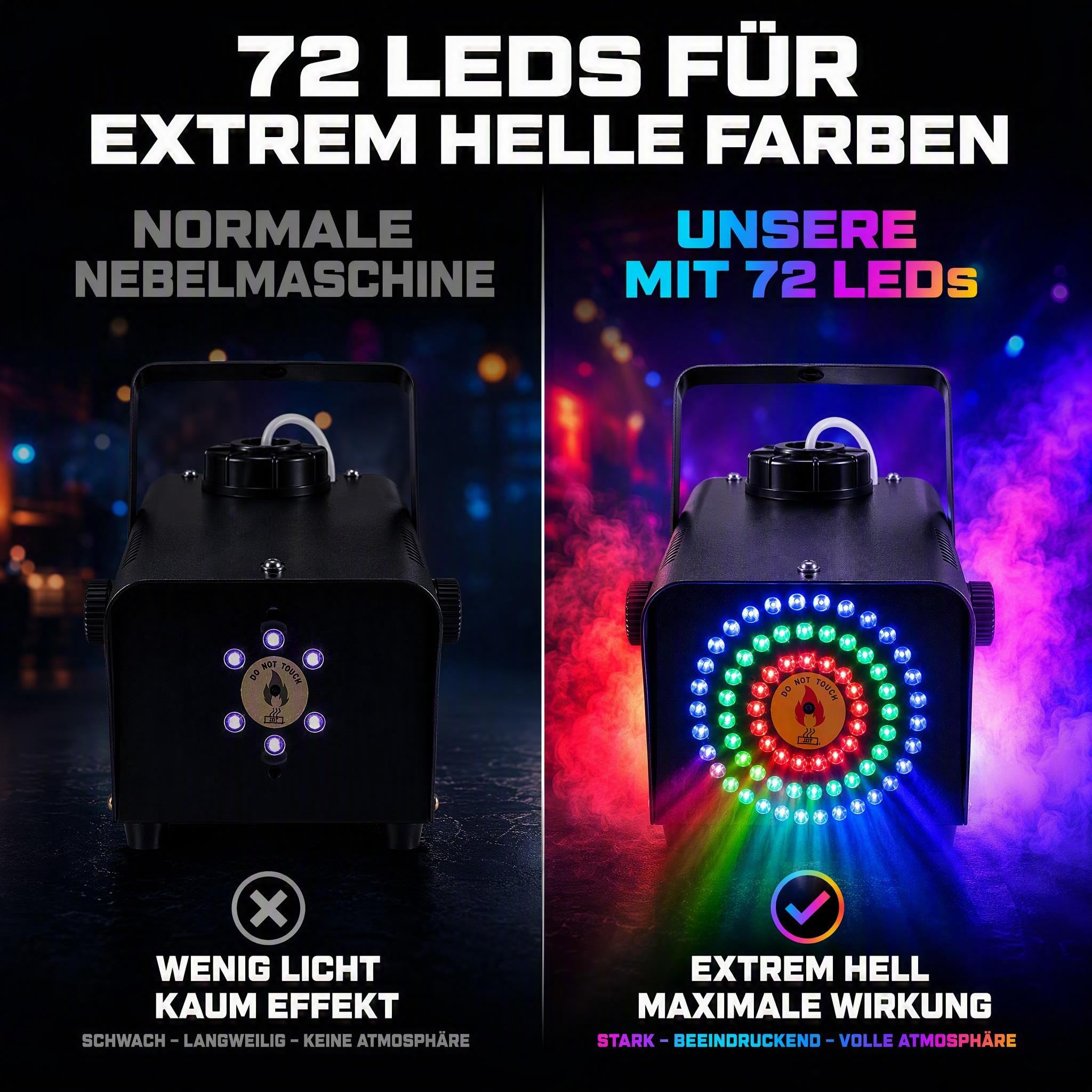 Machine à fumée 500 W avec 72 LED RVB et télécommande pour fête, Halloween
