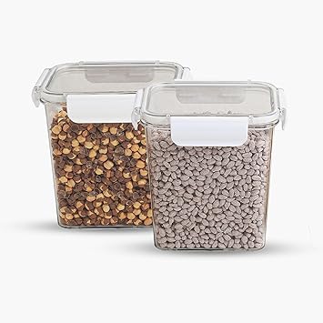 SCL Steelo SoFresh Rectangular Airtight Food Storage Containers 1400 ml (Set of 2), BPA Free PET Plastic, Stackable Fridge Safe Kitchen Storage Containers for Cereals, Pulses & Leftovers