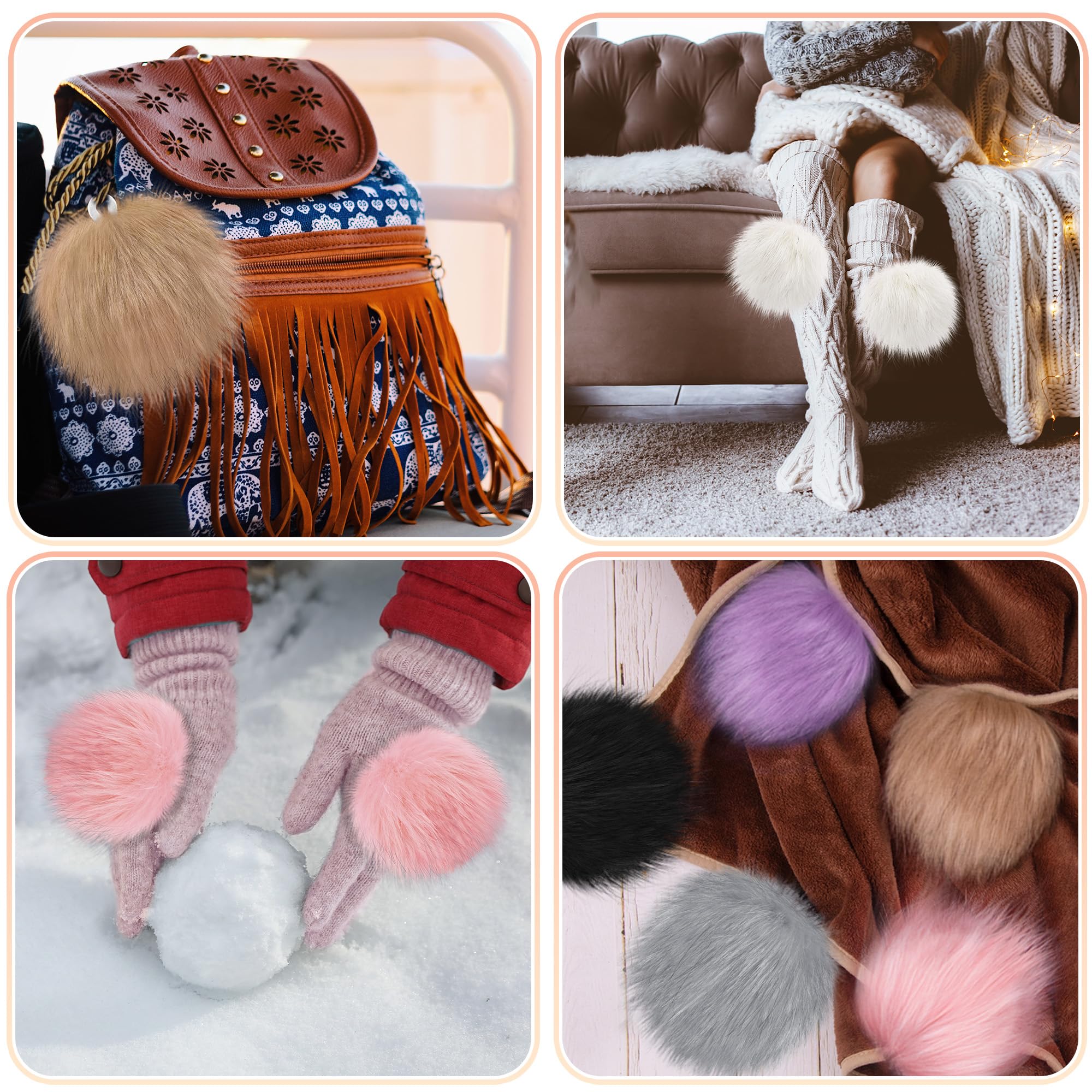 24 pezzi di pelliccia sintetica Pom Pom Palle di pelliccia soffice Pompom Ball con elastico per cappelli, scarpe, sciarpe, guanti, sciarpe, borse, portachiavi accessori (bianco